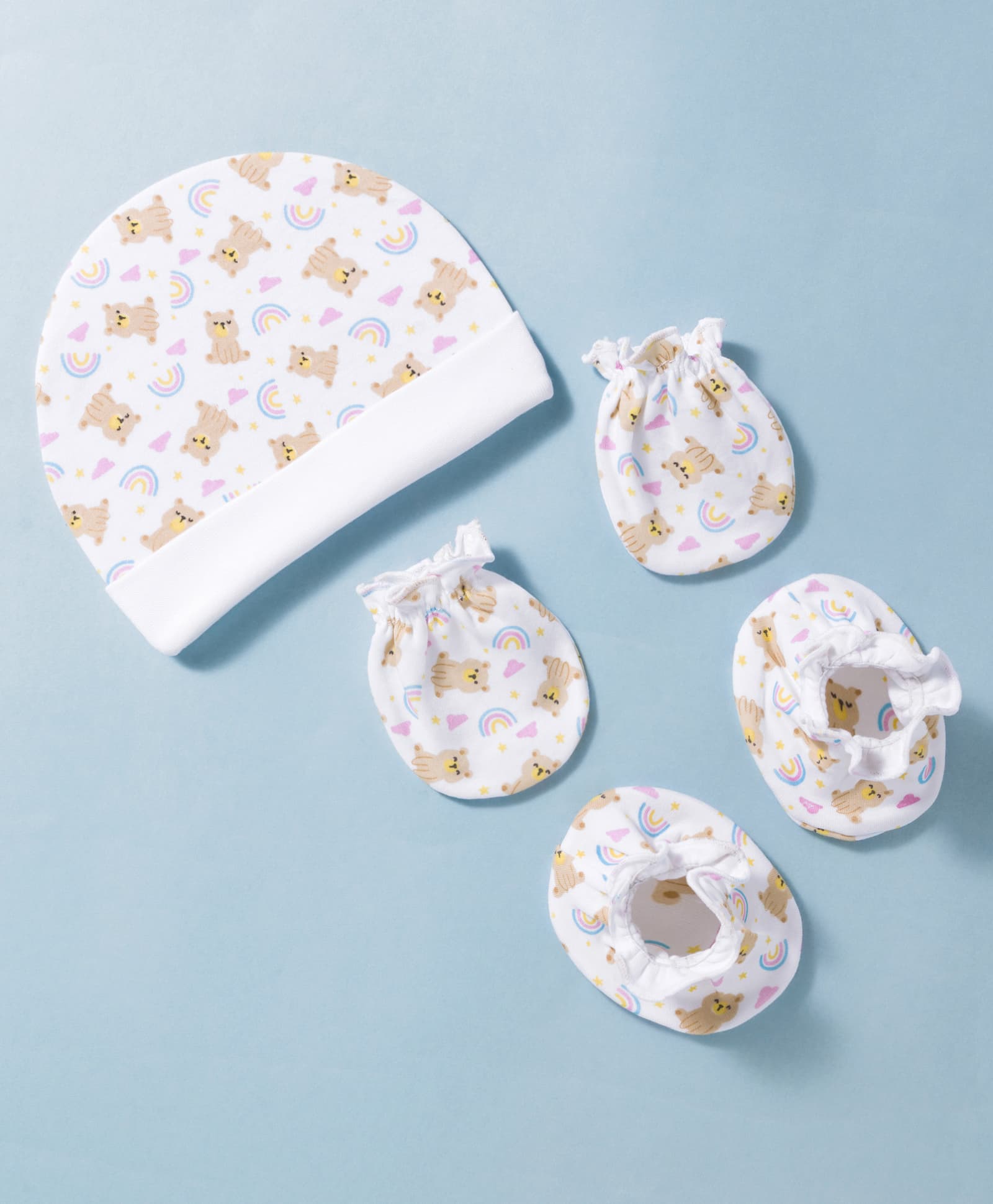 Ben Benny Interlock Knit Bear Printed Cap Mittens & Booties Set White - Diameter 9 cm-picture-28
