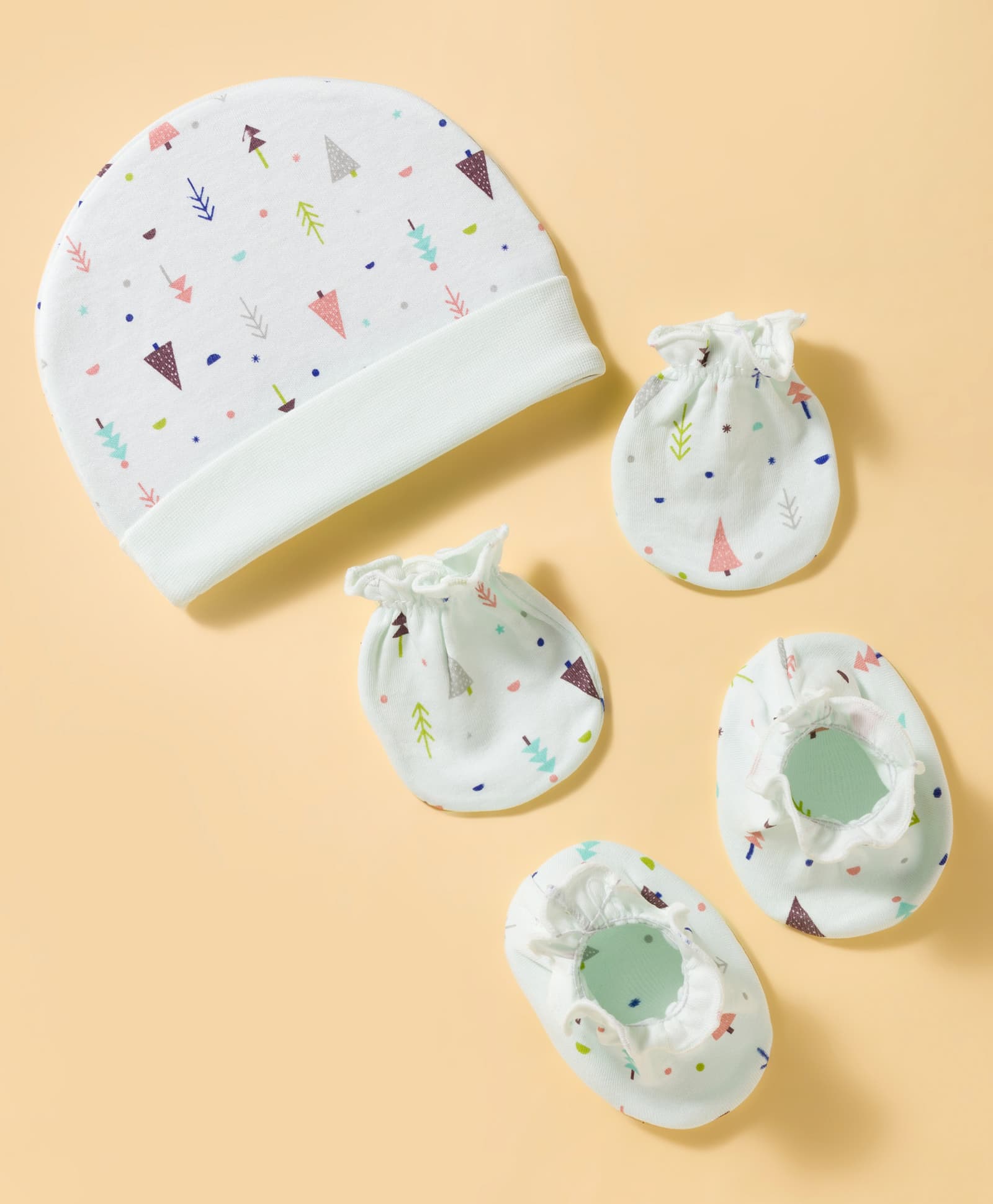 Ben Benny Interlock Knit Trees Printed Cap Mittens & Booties Set Light Green - Diameter 9.5 cm-image-29