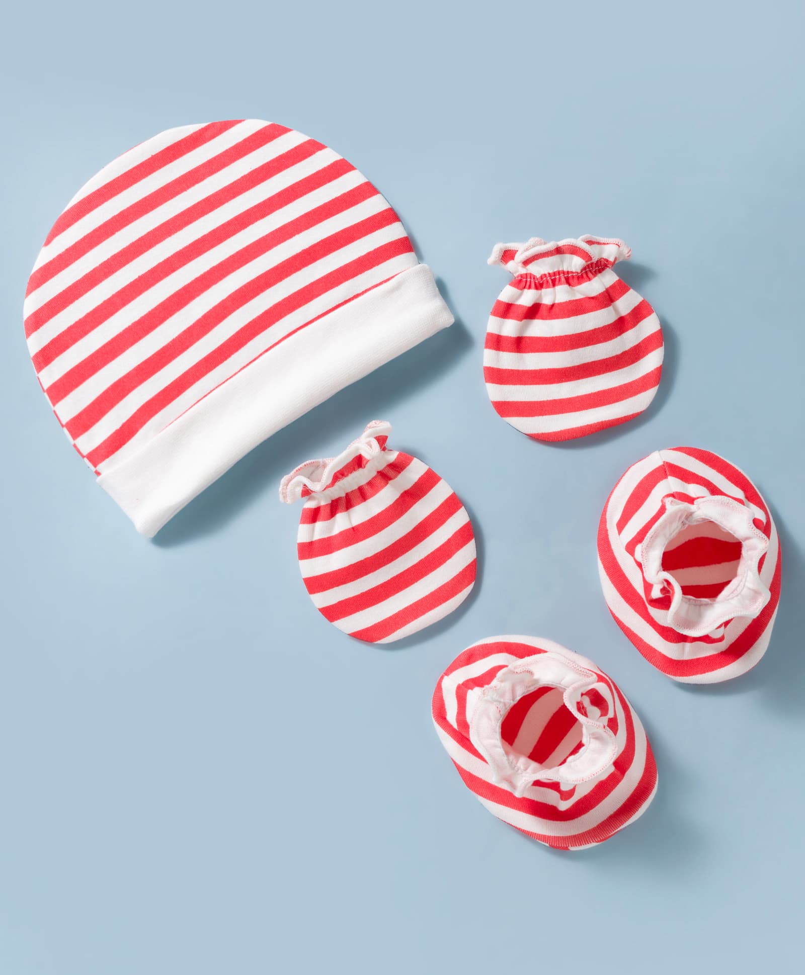 Ben Benny Interlock Knit Striped Cap Mittens & Booties Set White & Red - Diameter 9.5 cm-picture-18
