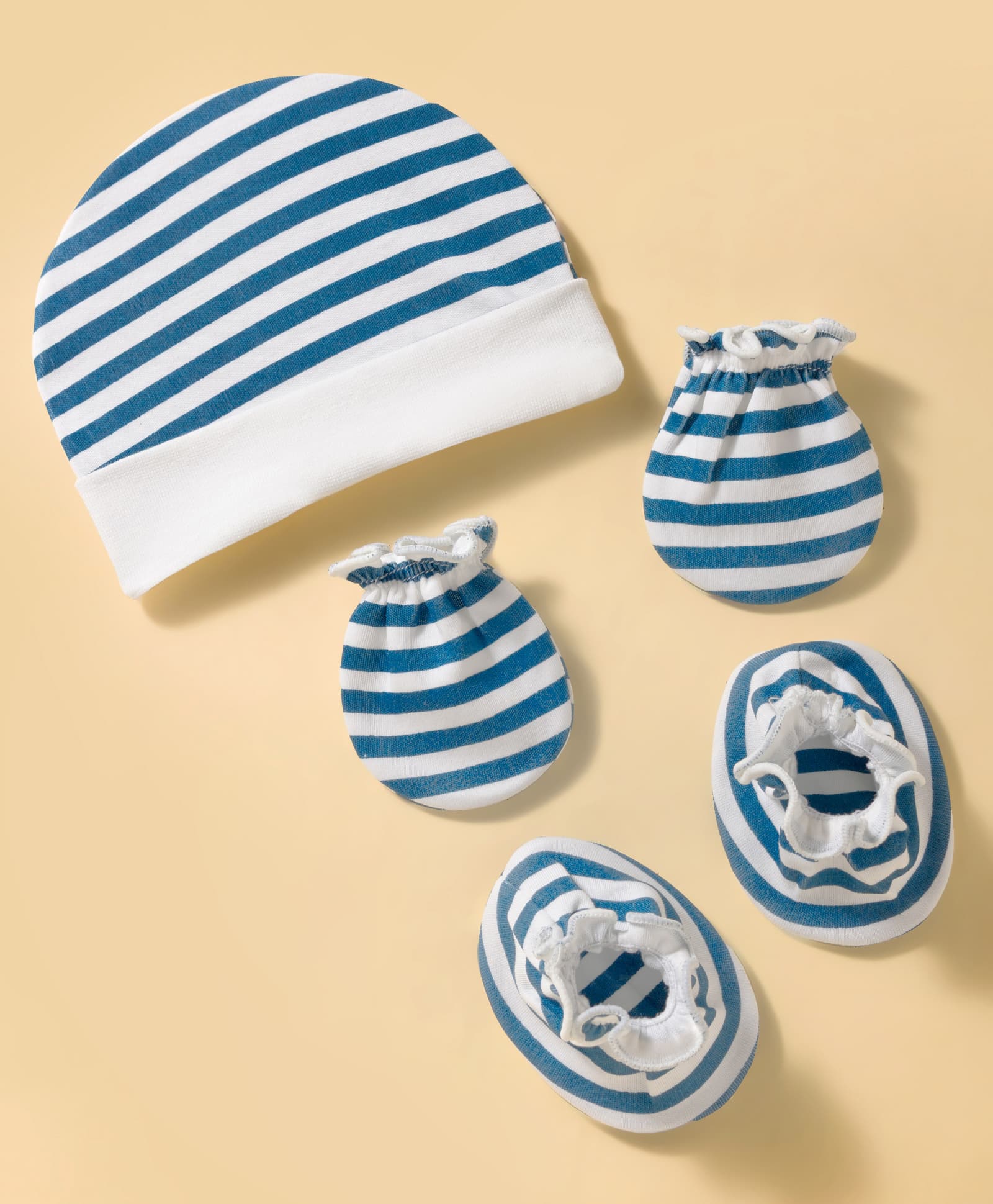 Ben Benny Interlock Knit Striped Cap Mittens & Booties Set White & Blue - Diameter 9.5 cm-image-47