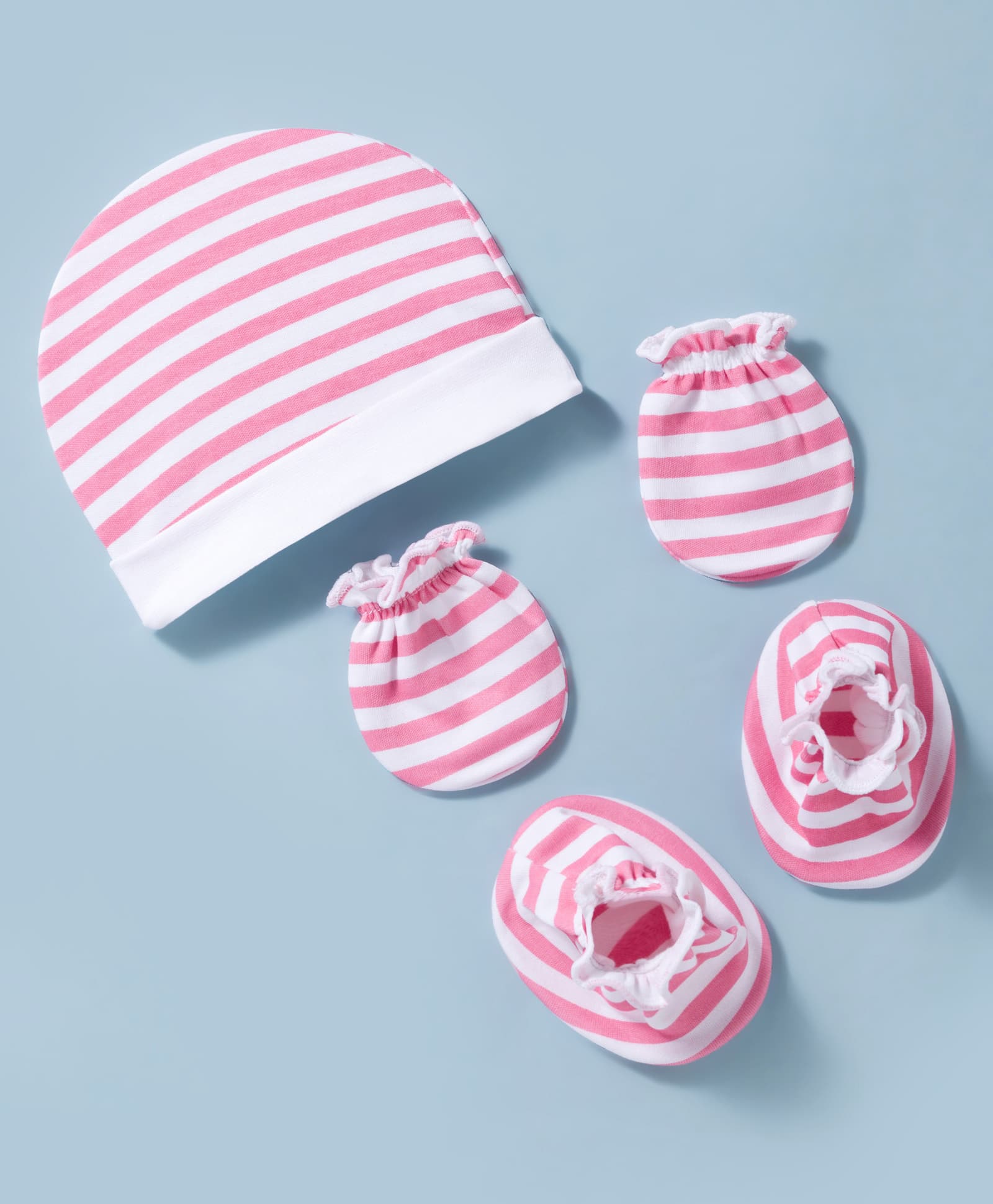 Ben Benny Interlock Knit Striped Cap Mittens & Booties White & Pink - Diameter 9 cm-picture-13