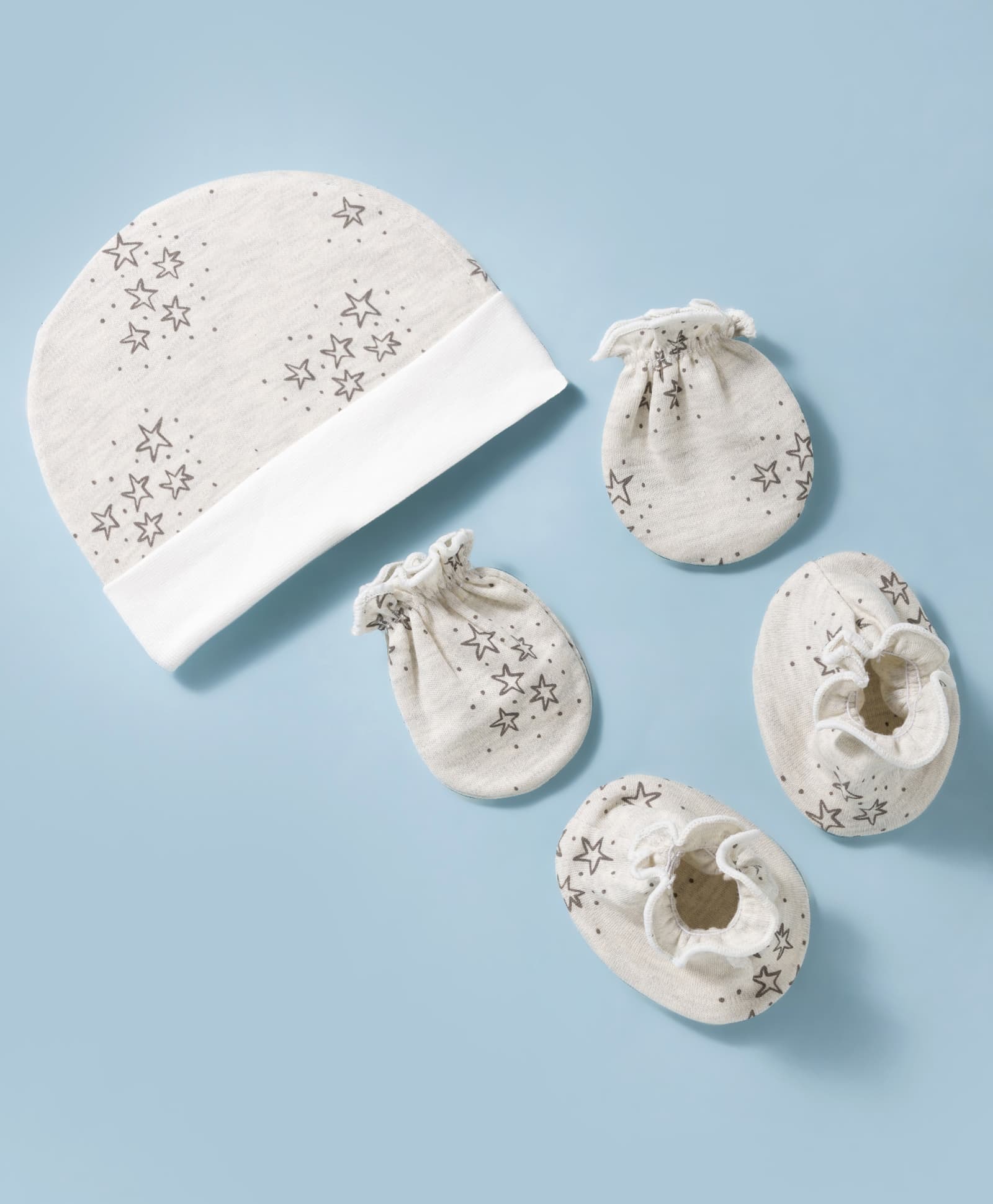 Ben Benny Interlock Knit Star Printed Cap Mittens & Booties Grey - Diameter 9.5 cm-image-22