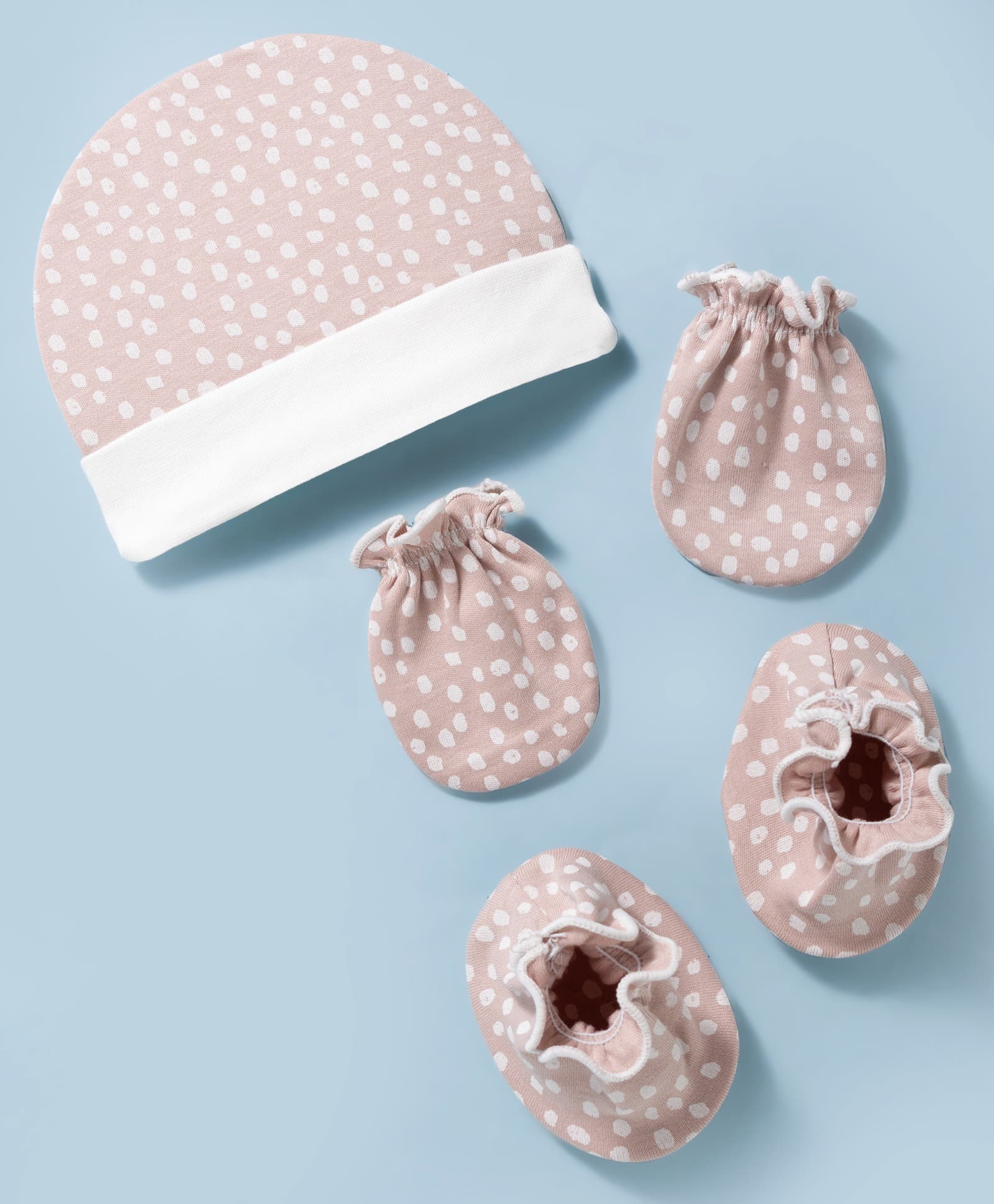 Ben Benny Interlock Knit Polka Dots Printed Cap Mittens & Booties Set Rose Gold - Diameter 9 cm-picture-16