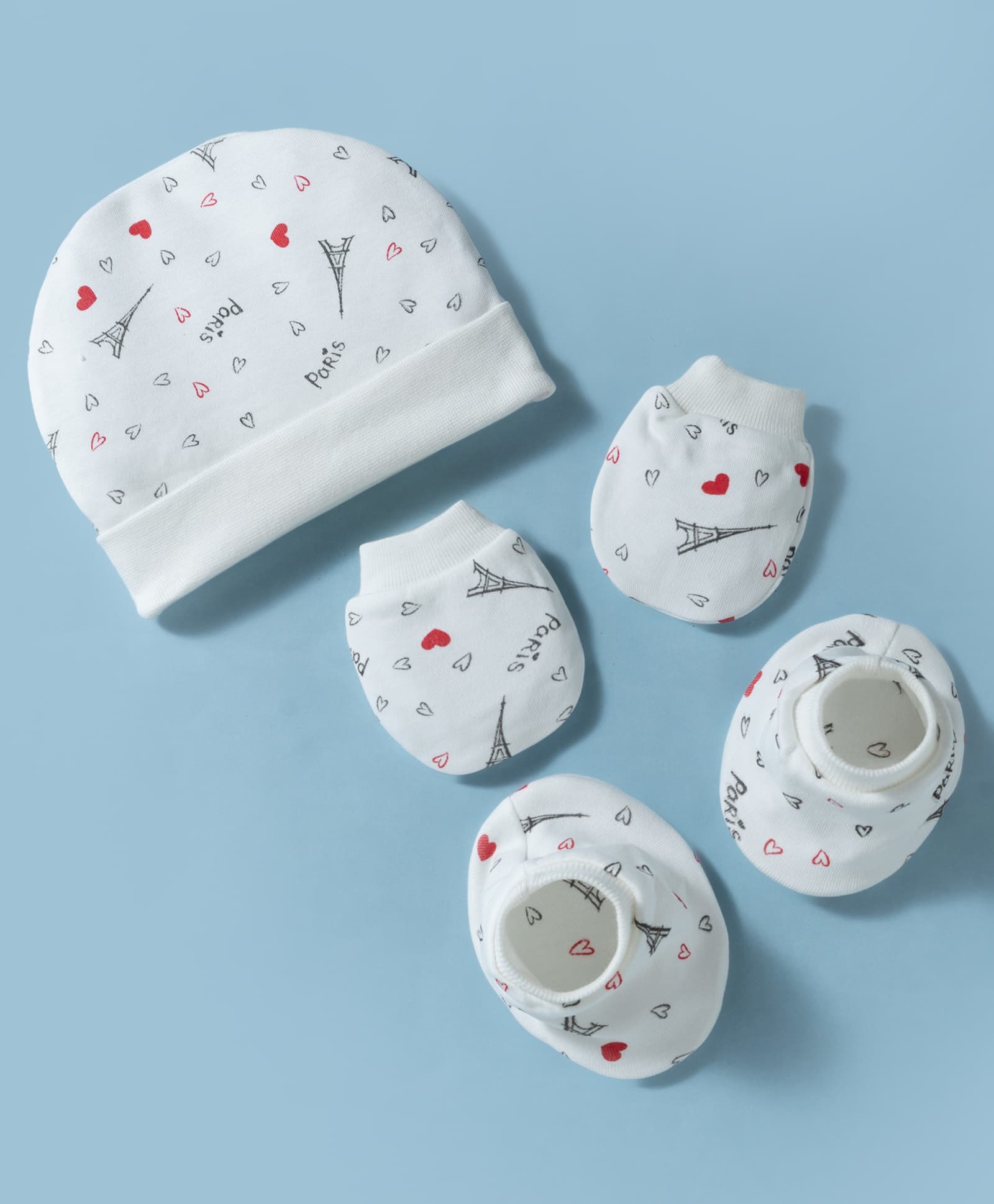 Ben Benny Interlock Knit Cap, Mitten & Booties Set With Heart Print White - Diameter 14.5 cm-picture-21