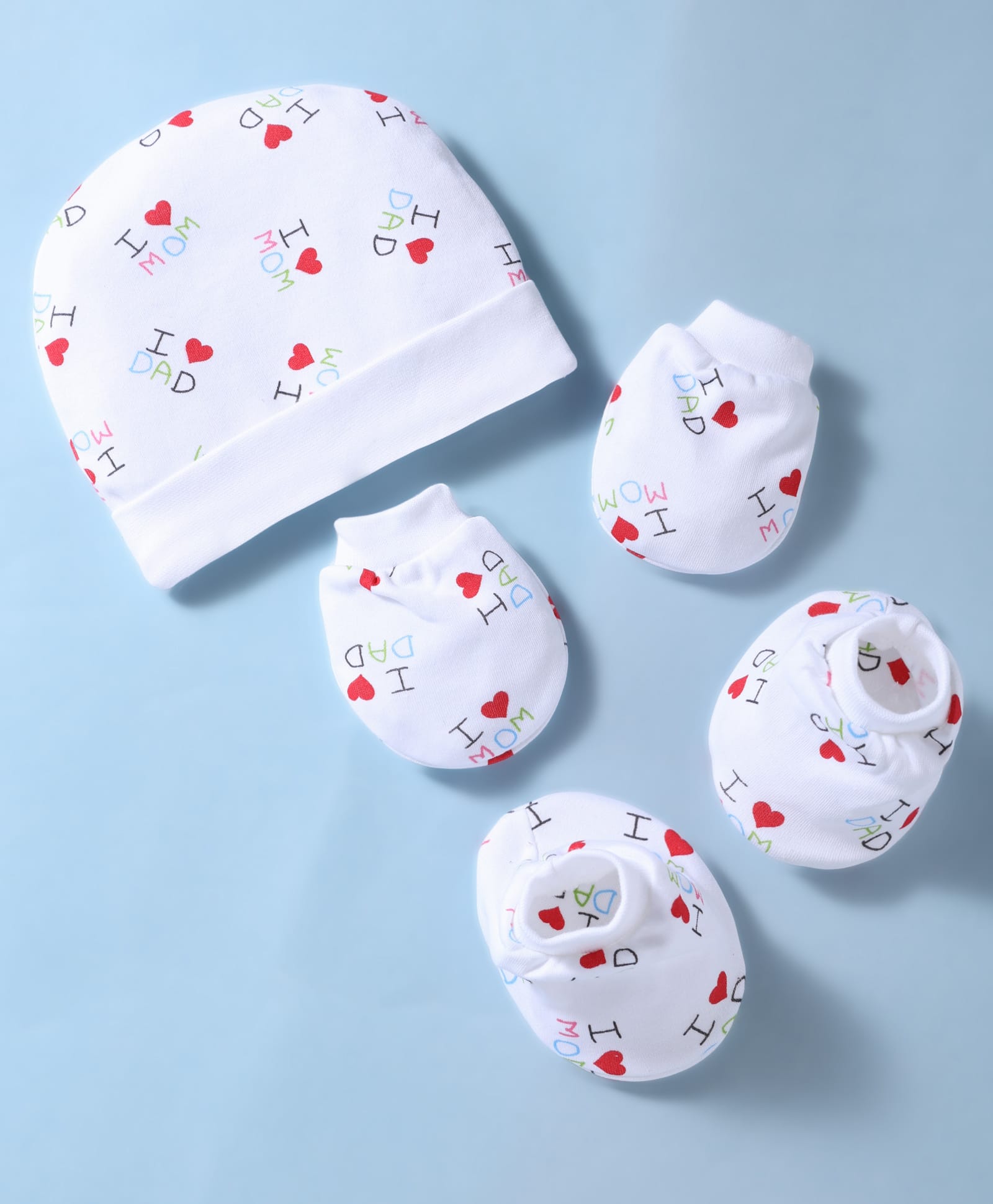 Ben Benny Interlock Knit Cap, Mitten & Booties Set With Text & Heart Print White - Diameter 14 cm-picture-13