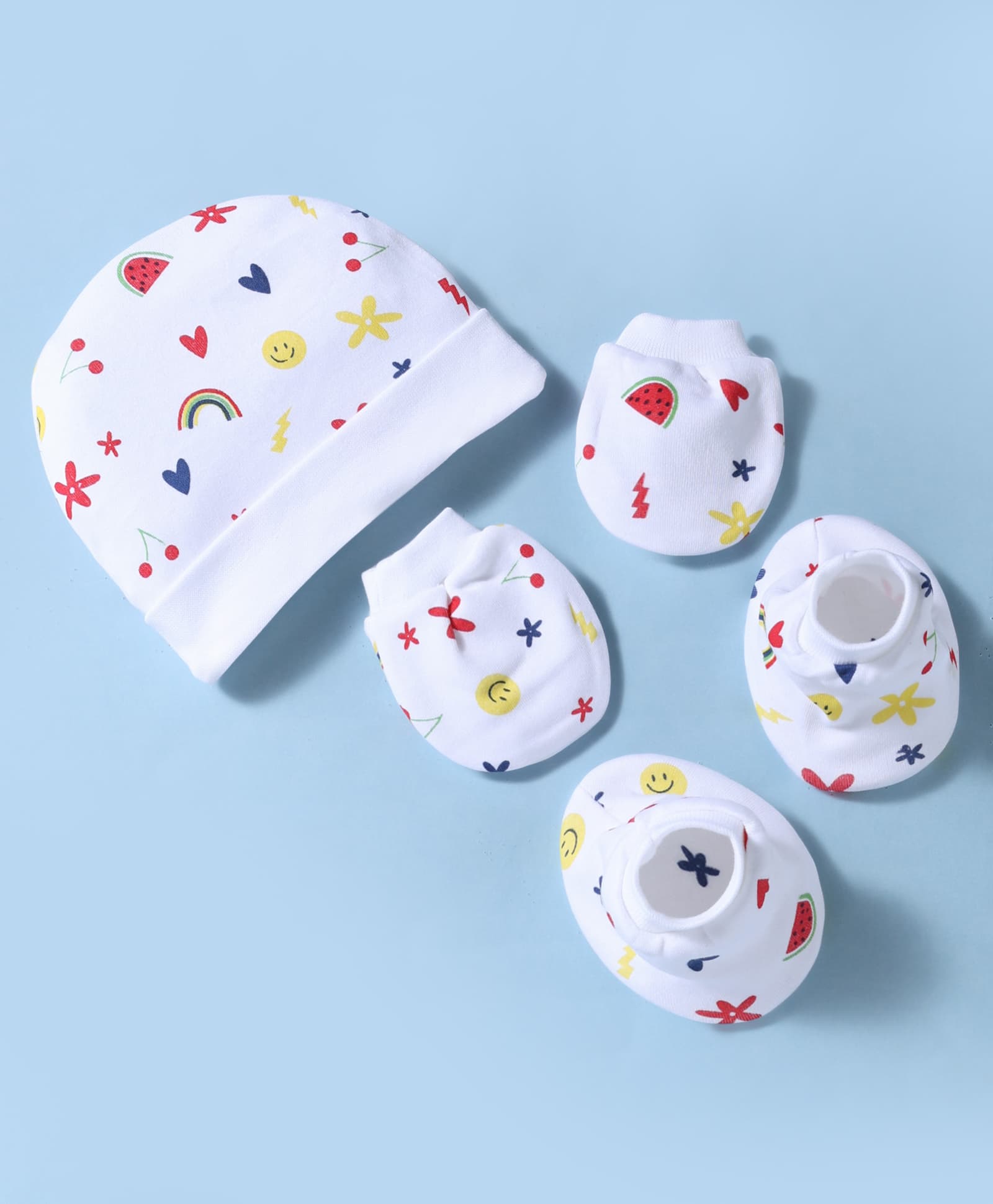 Ben Benny Interlock Knit Cap, Mitten & Booties Set With Heart & Rainbow Print White - Diameter 15 cm-picture-24
