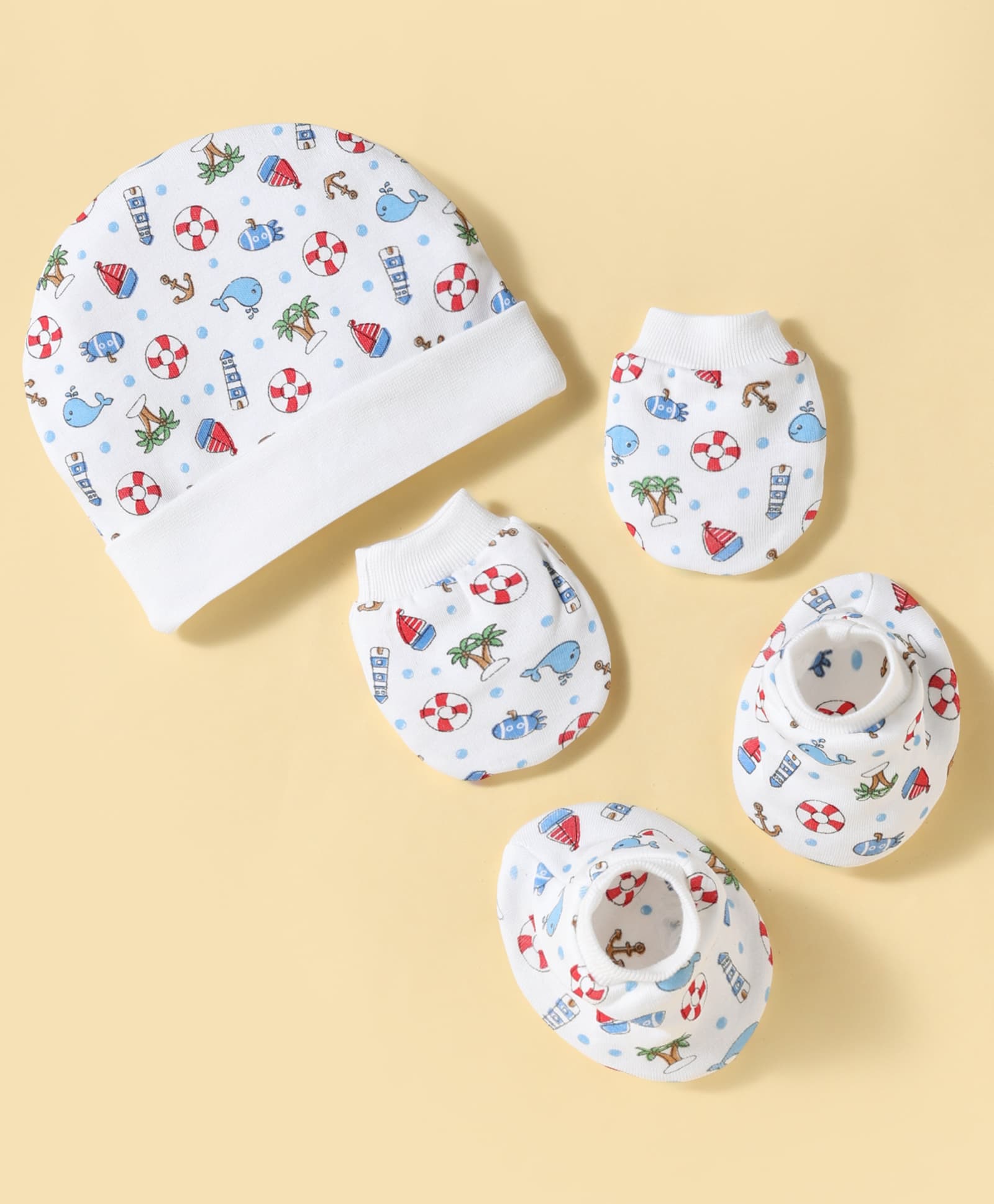 Ben Benny Interlock Knit Cap, Mitten & Booties Set With Nautical Print White - Diameter 14.5 cm-picture-14