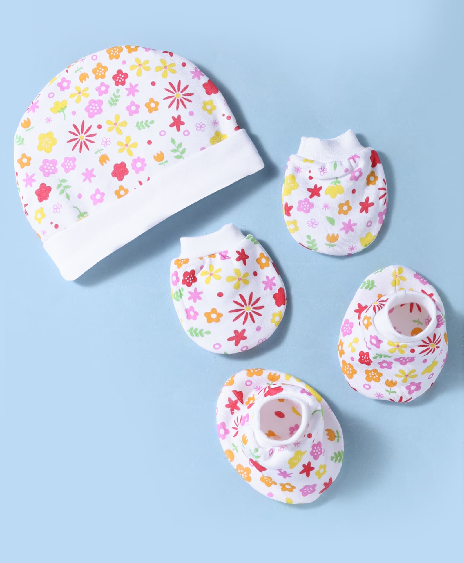 Ben Benny Interlock Knit Cap, Mitten & Booties Set With Floral Print White - Diameter 14 cm-picture-22