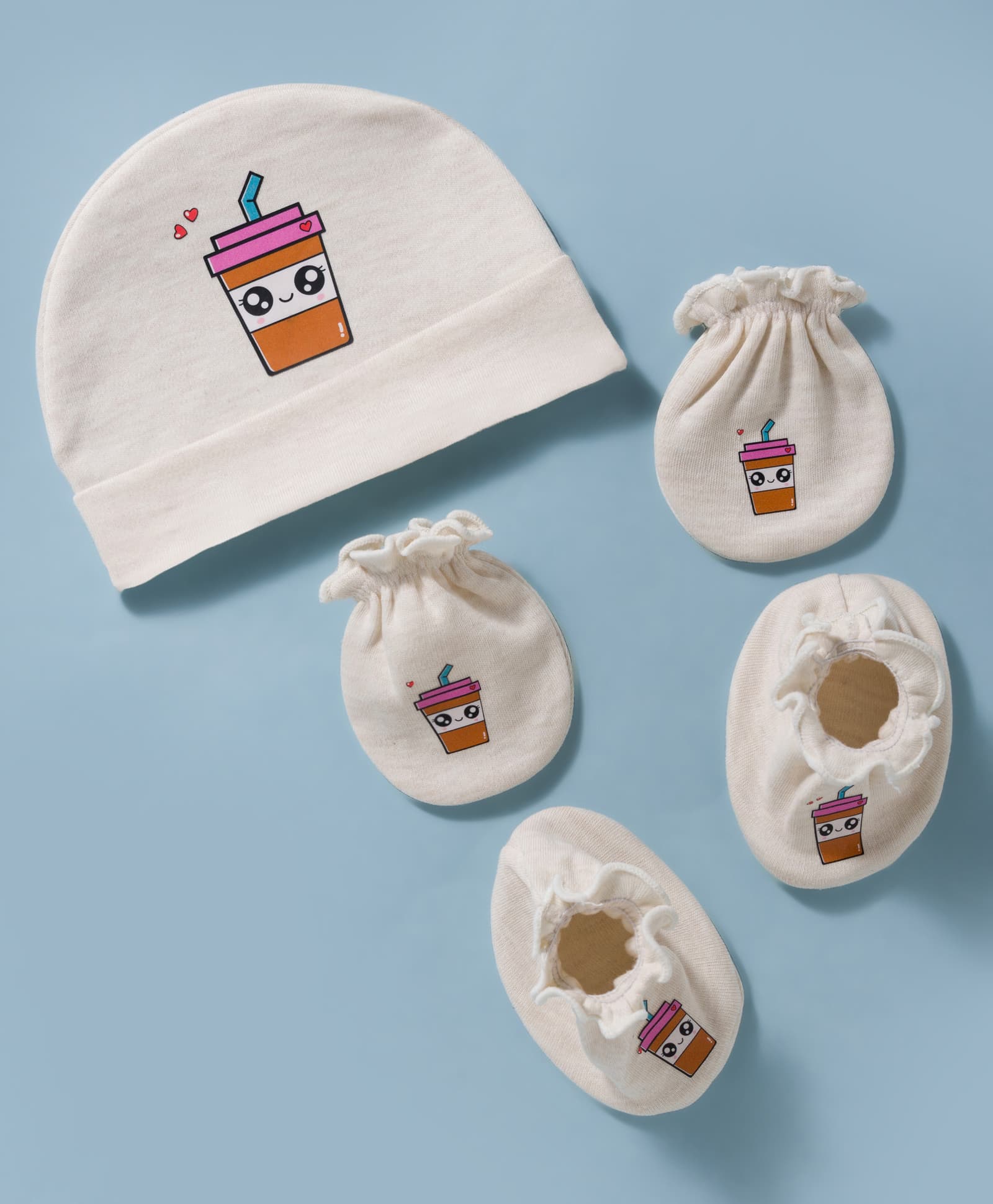 Ben Benny Interlock Knit Printed Cap Mittens & Booties Set Brown - Diameter 15.5 cm-image-38