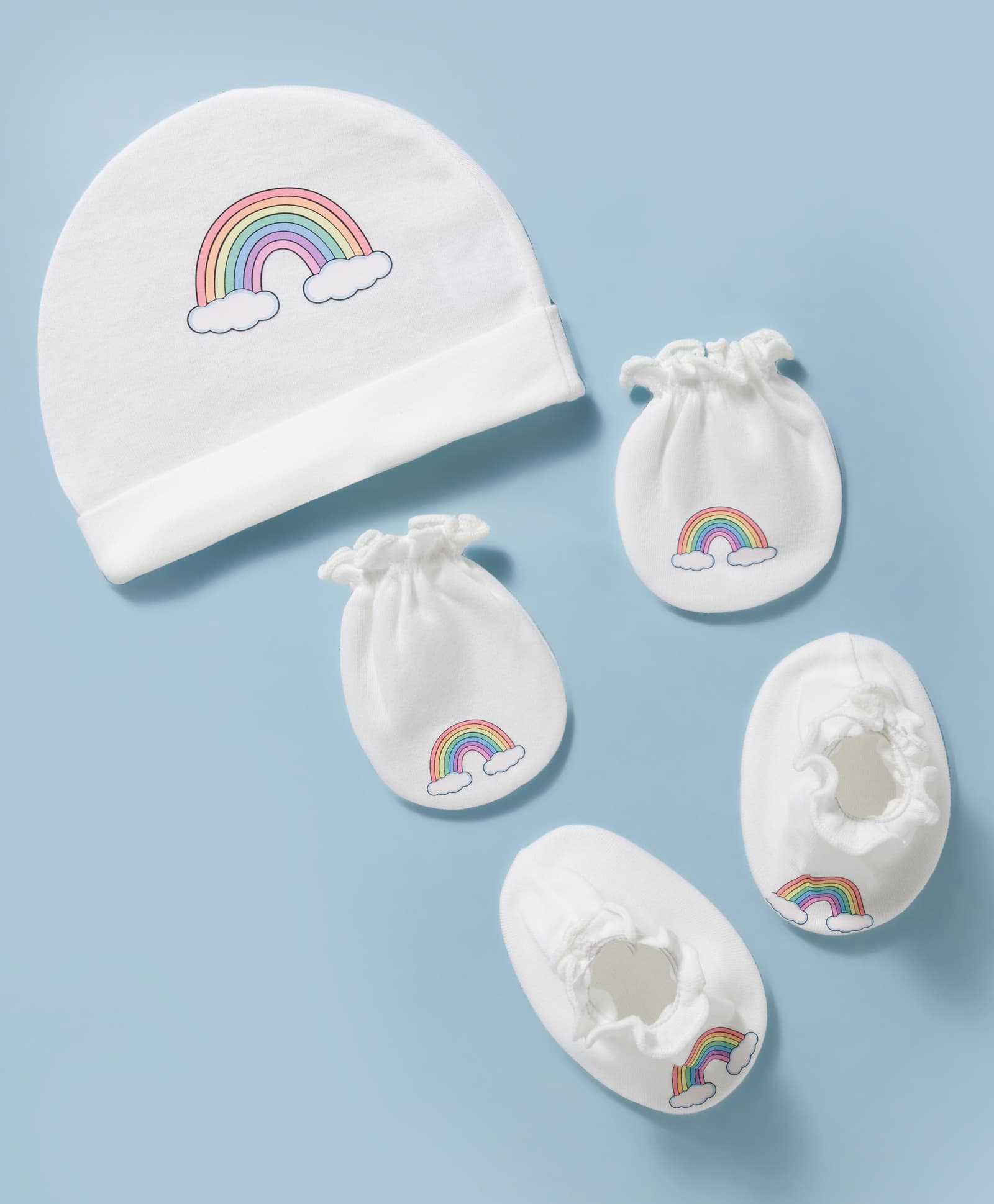 Ben Benny Interlock Knit Rainbow Printed Cap Mittens & Booties Set White - Diameter 15.5 cm-image-13