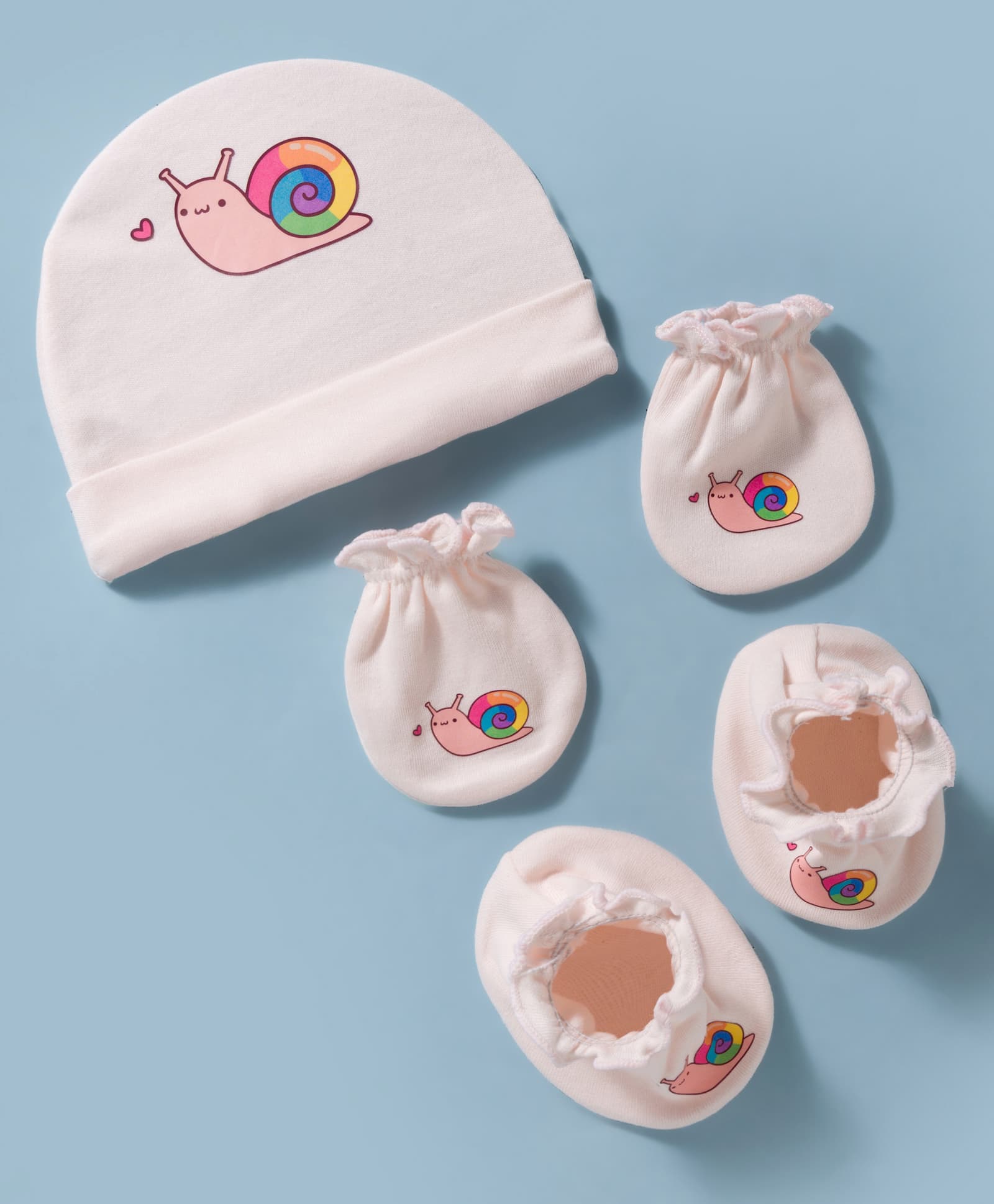 Ben Benny Interlock Knit Snail Printed Cap Mittens & Booties Set Pink - Diameter 15.5 cm-image-11