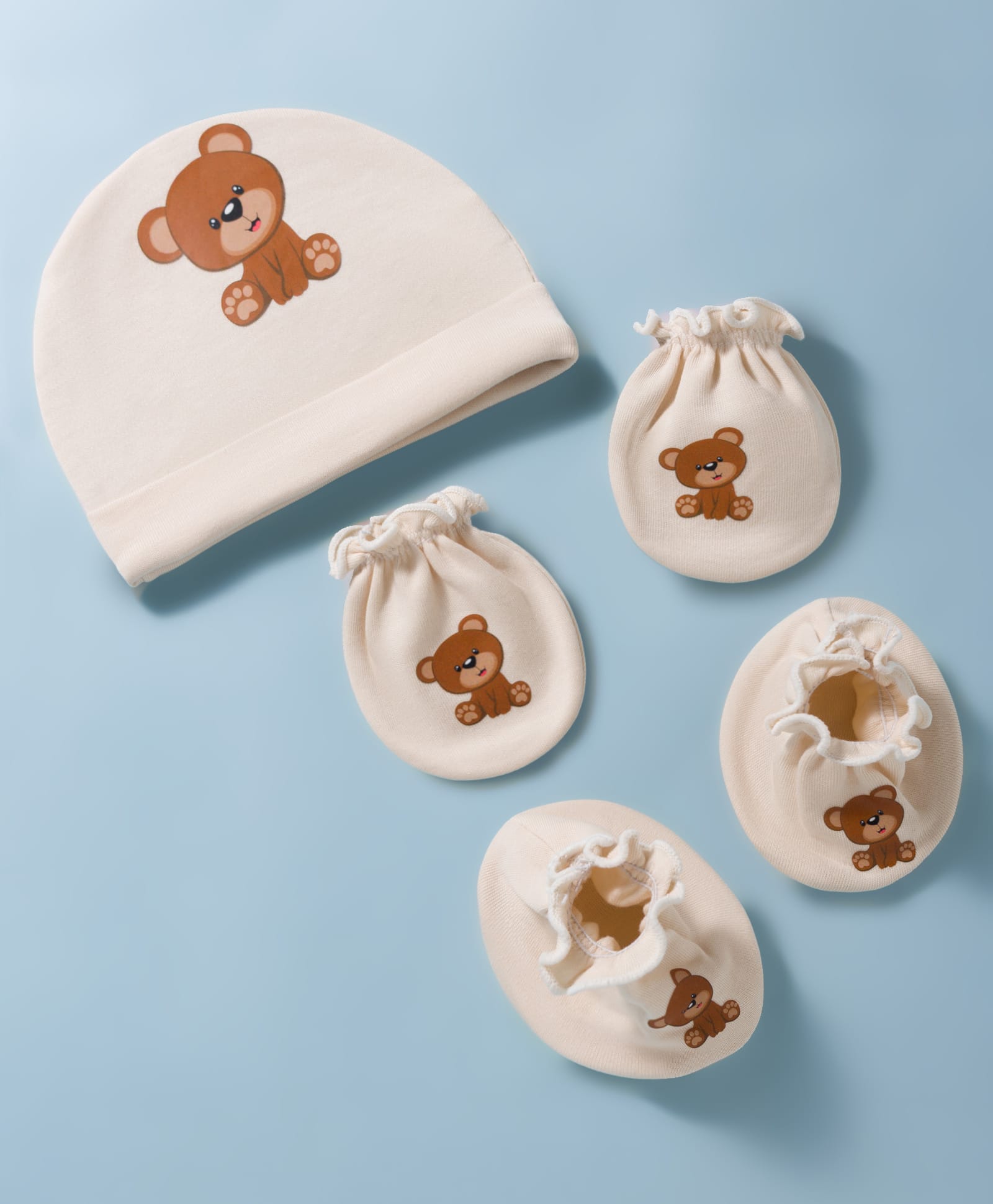 Ben Benny Interlock Knit Bear Printed Cap Mittens & Booties Set Peach - Diameter 15.5 cm-picture-25