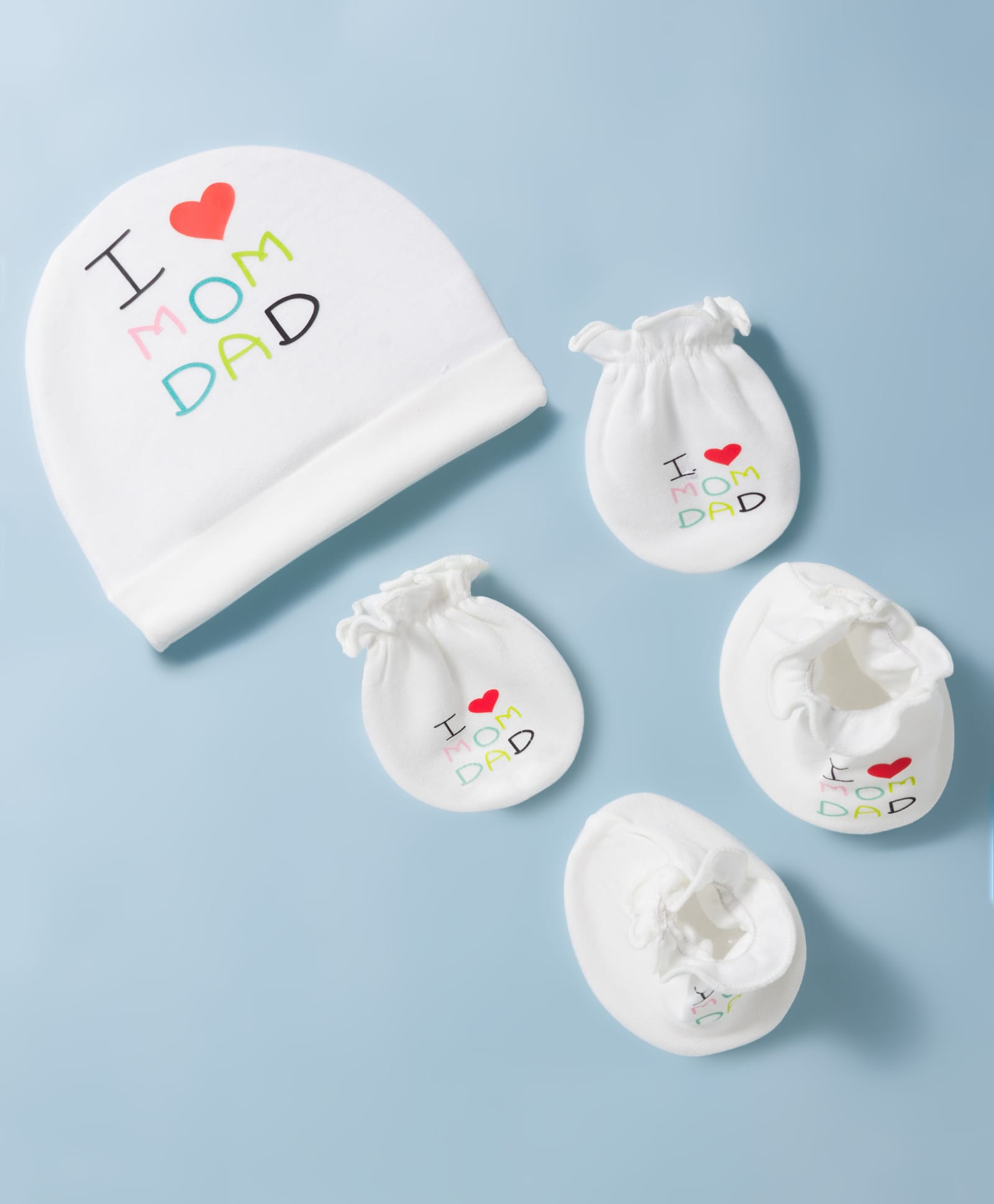 Ben Benny Interlock Knit Text Printed Cap Mittens & Booties Set White - Diameter 15.5 cm-image-23