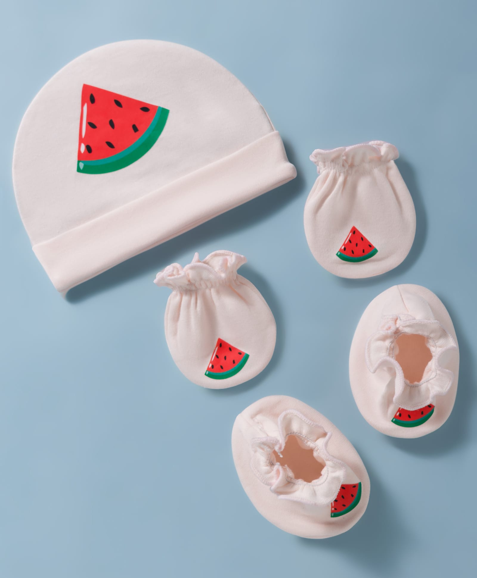 Ben Benny Interlock Knit Tropical Theme Printed Cap Mittens & Booties Set White - Diameter 15.5 cm-image-32