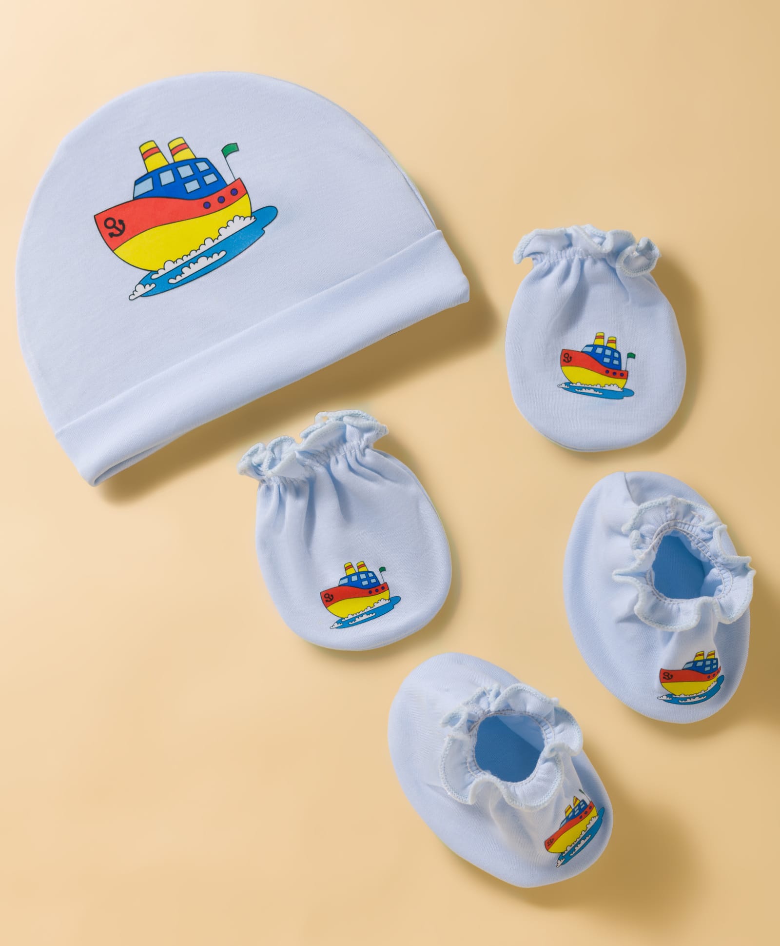 Ben Benny Interlock Knit Nautical Theme Printed Cap Mittens & Booties Set Light Blue - Diameter 15.5 cm-picture-14