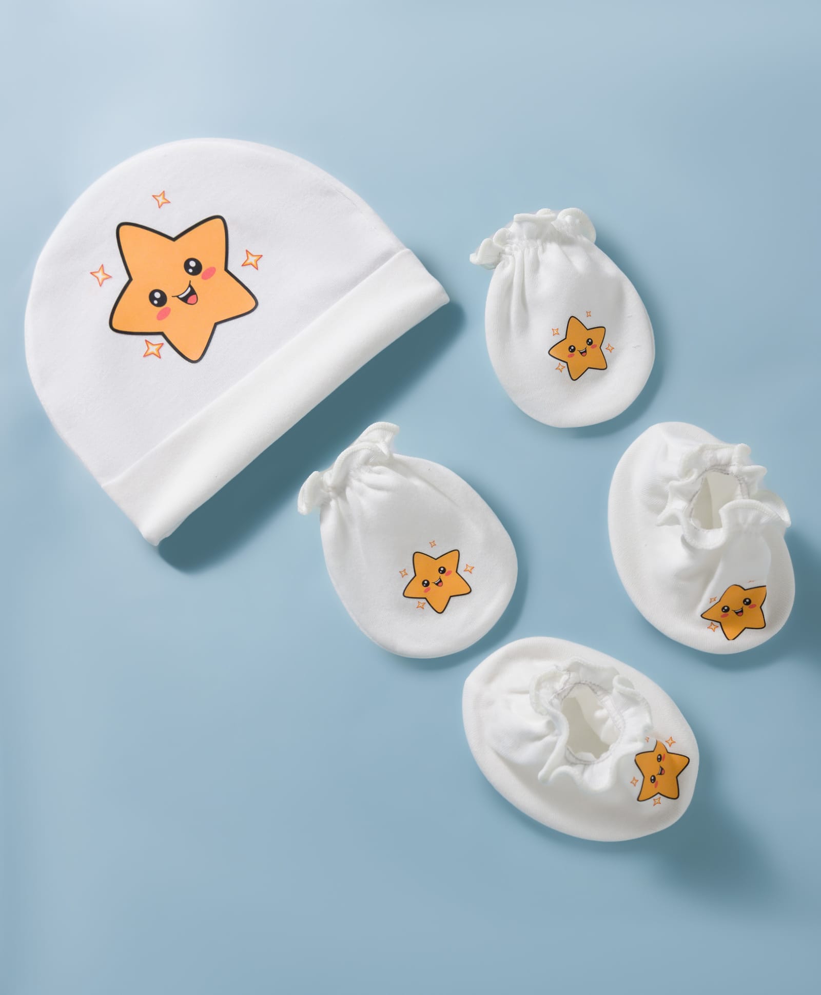 Ben Benny Interlock Knit Star Printed Cap Mittens & Booties Set White - Diameter 15.5 cm-picture-23