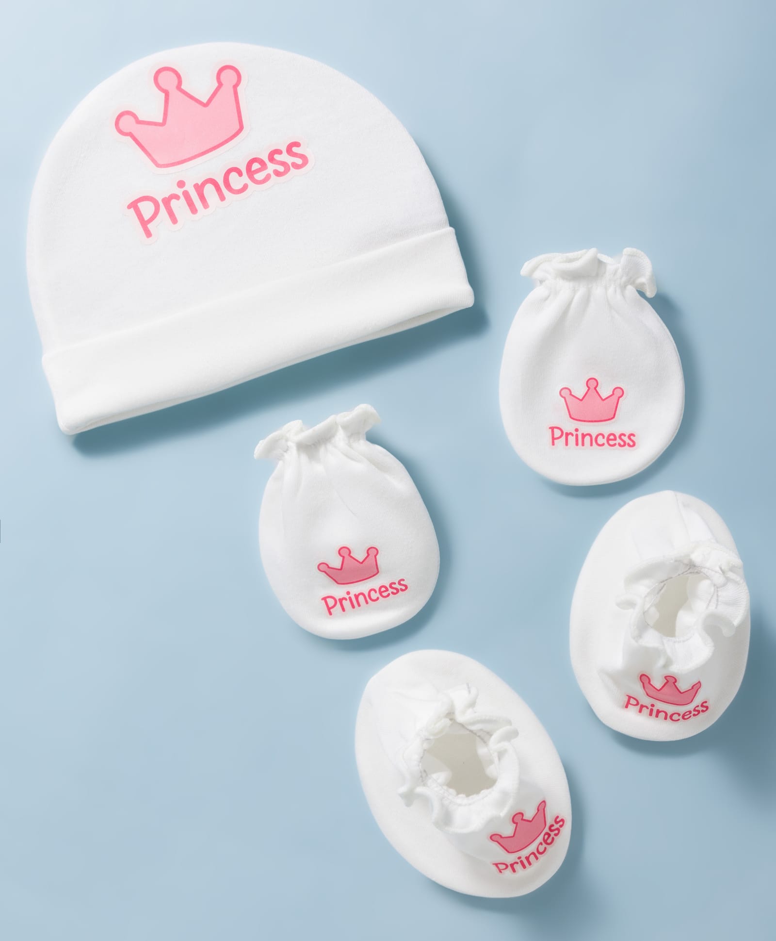 Ben Benny Interlock Knit Princess Printed Cap Mittens & Booties Set White - Diameter 15.5 cm-picture-23