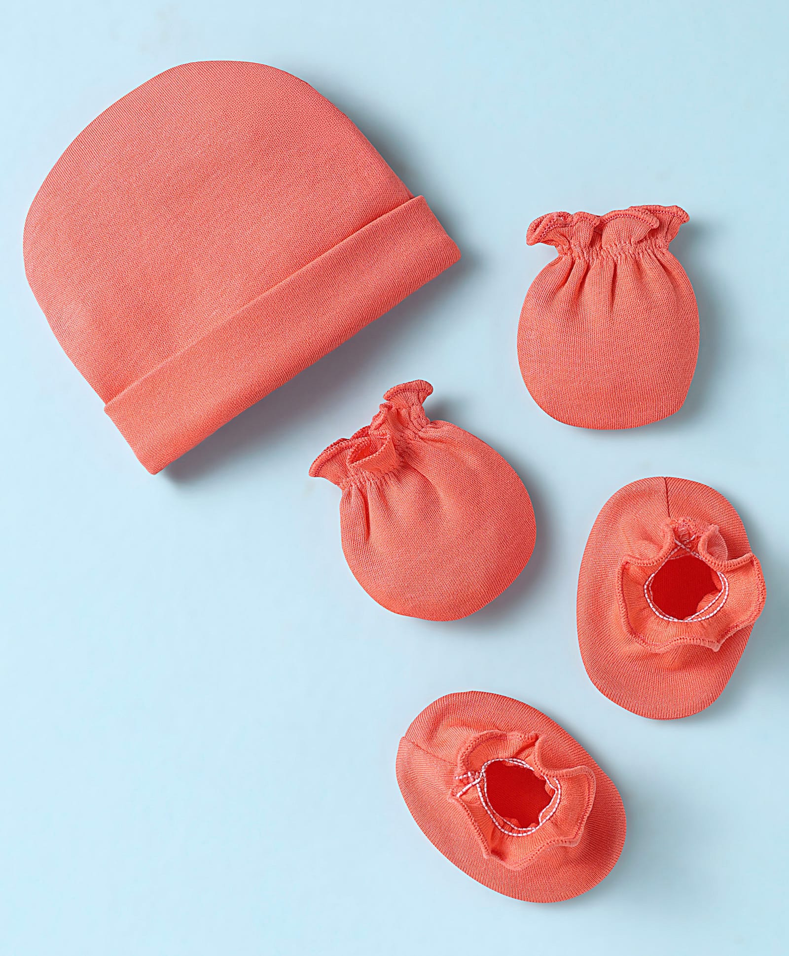 Ben Benny Interlock Knit Solid Cap Mittens & Booties Set Orange - Diameter 9.5 cm-image-2