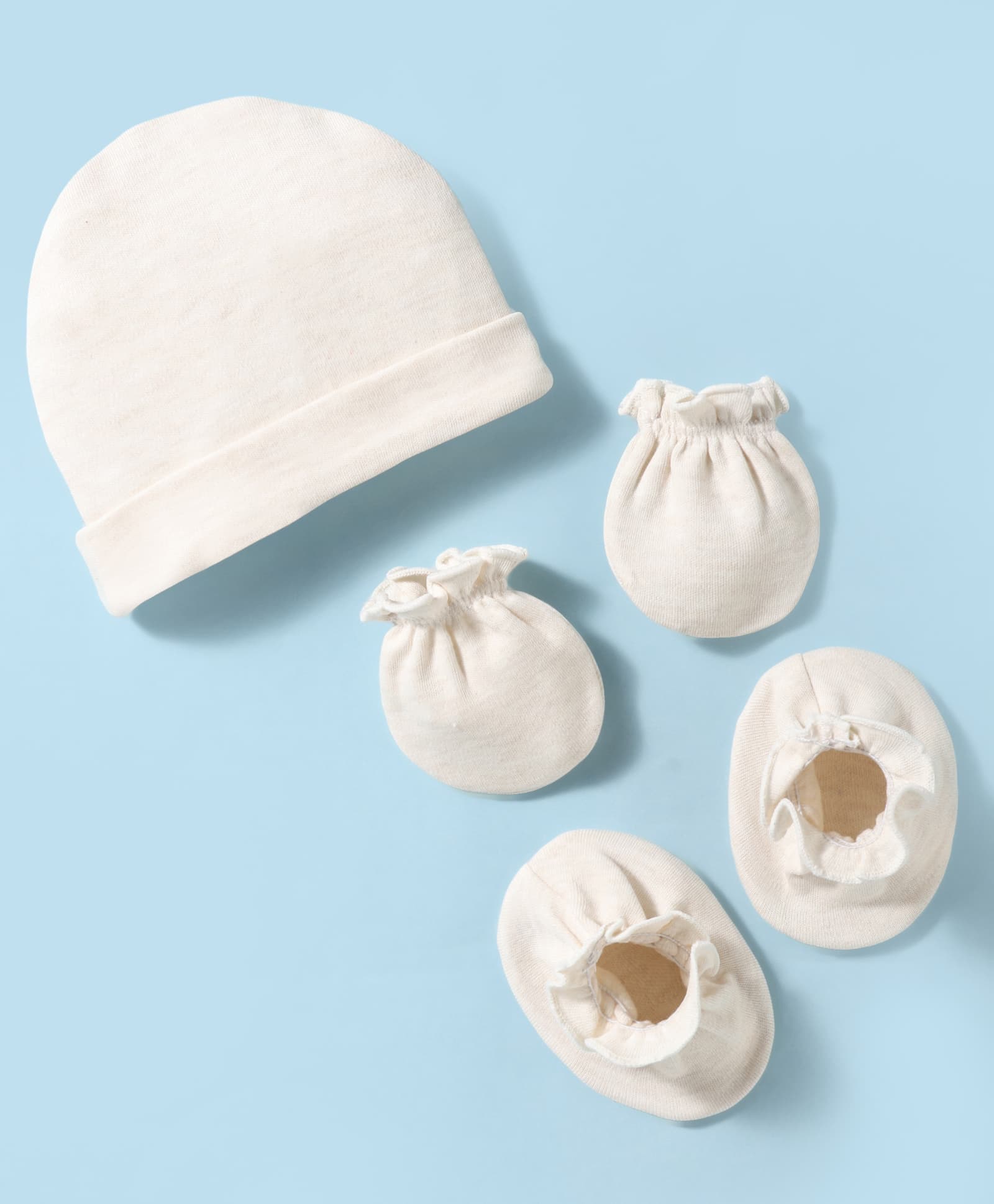 Ben Benny Interlock Knit Solid Cap Mittens & Booties Set Cream - Diameter 9 cm-picture-26