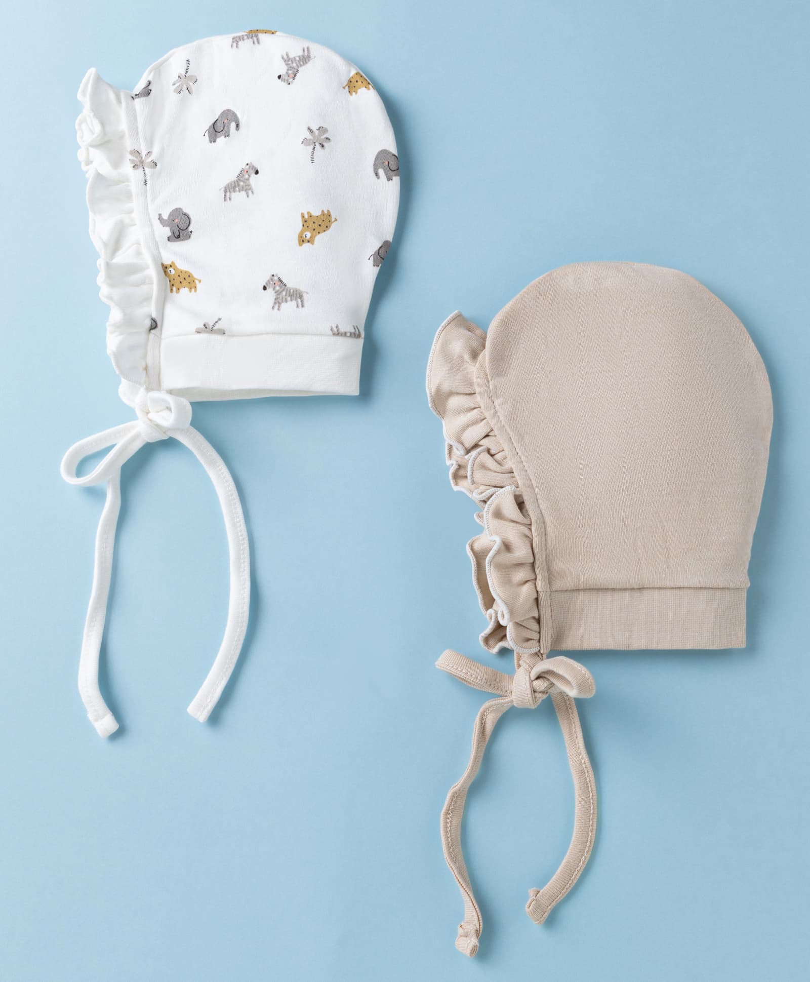 Ben Benny Interlock Knit with Frill detailing Solid Baby Caps with Animal Print White & Brown Pack of 2 - Diameter 9 cm-image-20