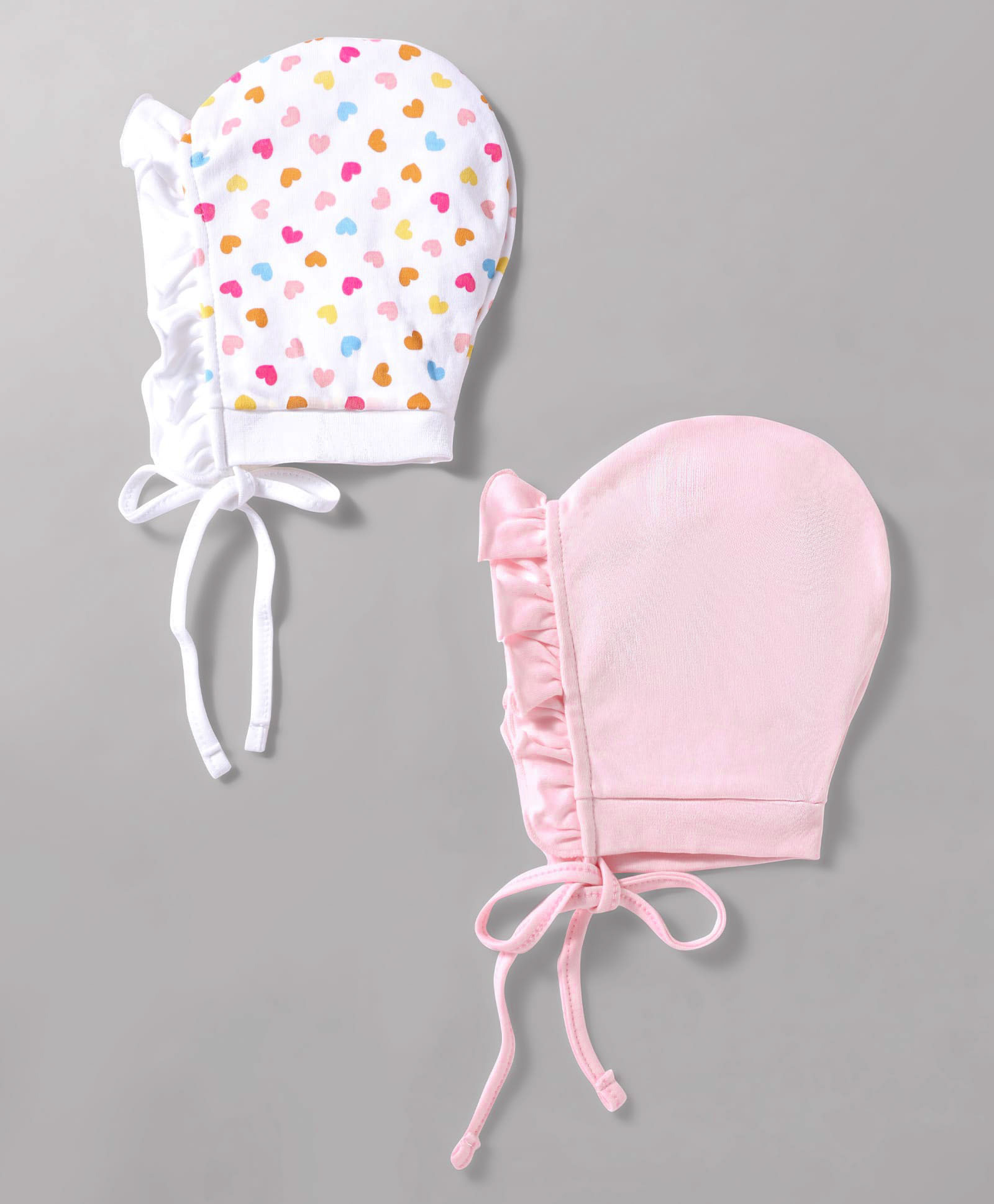 Ben Benny Interlock Knit with Frill Detailing Solid Baby Caps with Heart Print White & Pink Pack of 2 - Diameter 9 cm-picture-18