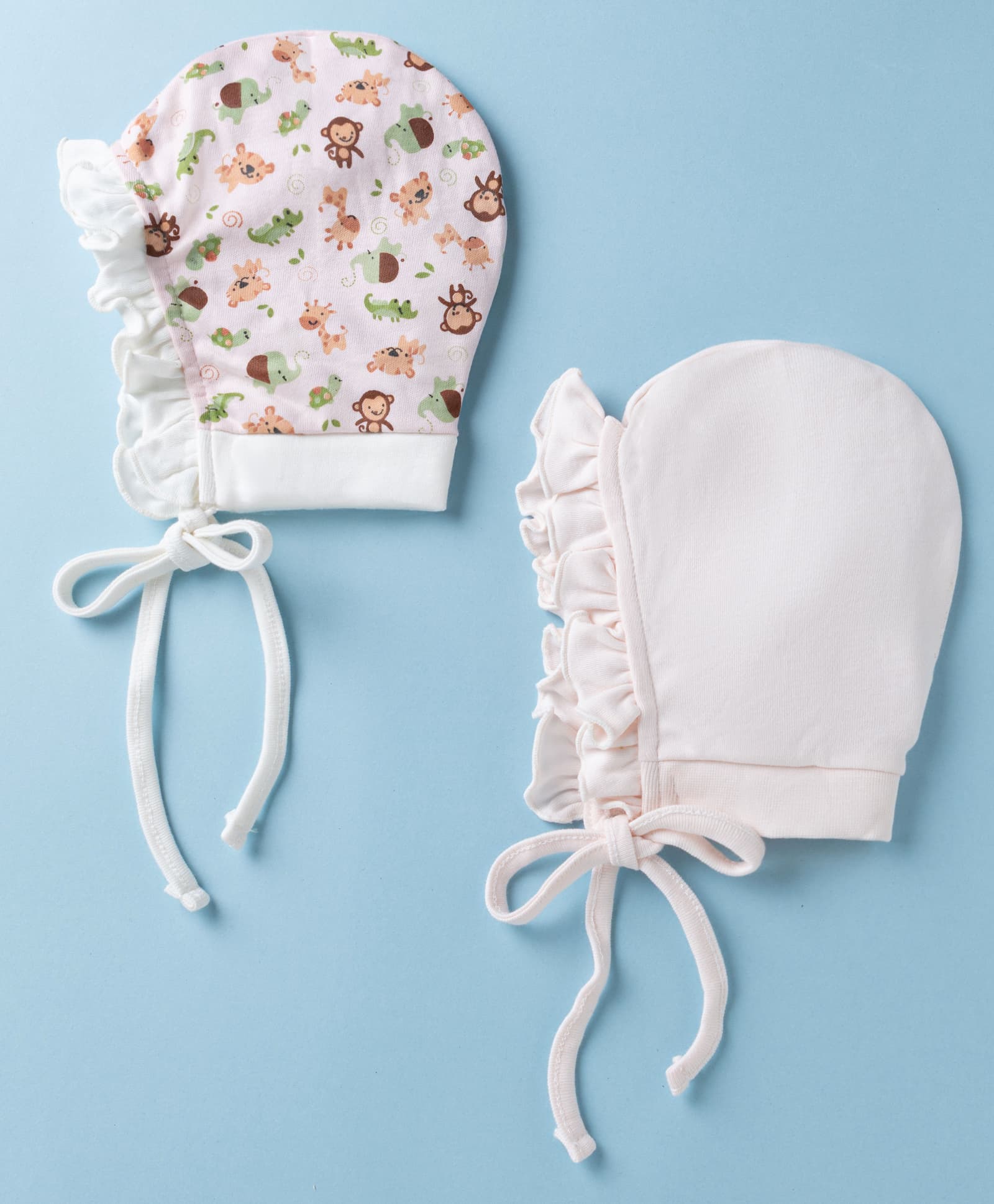 Ben Benny Interlock Knit with Frill Detailing Solid Baby Caps with Animal Print White & Pink Pack of 2 - Diameter 9.5 cm-picture-15