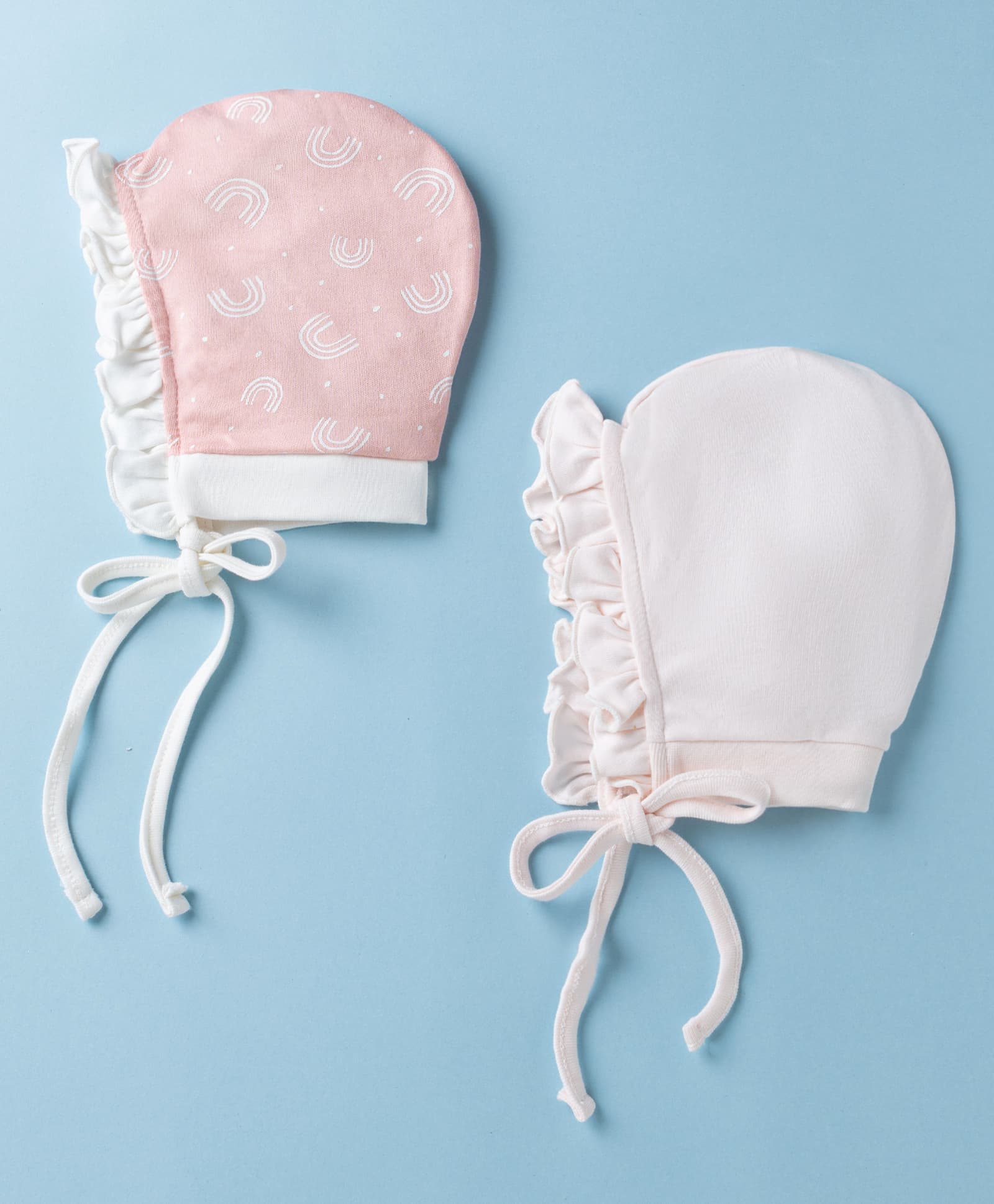 Ben Benny Interlock Knit with Frill Detailing Solid Baby Caps with Rainbow Print Pink Pack of 2 - Diameter 9 cm-image-46