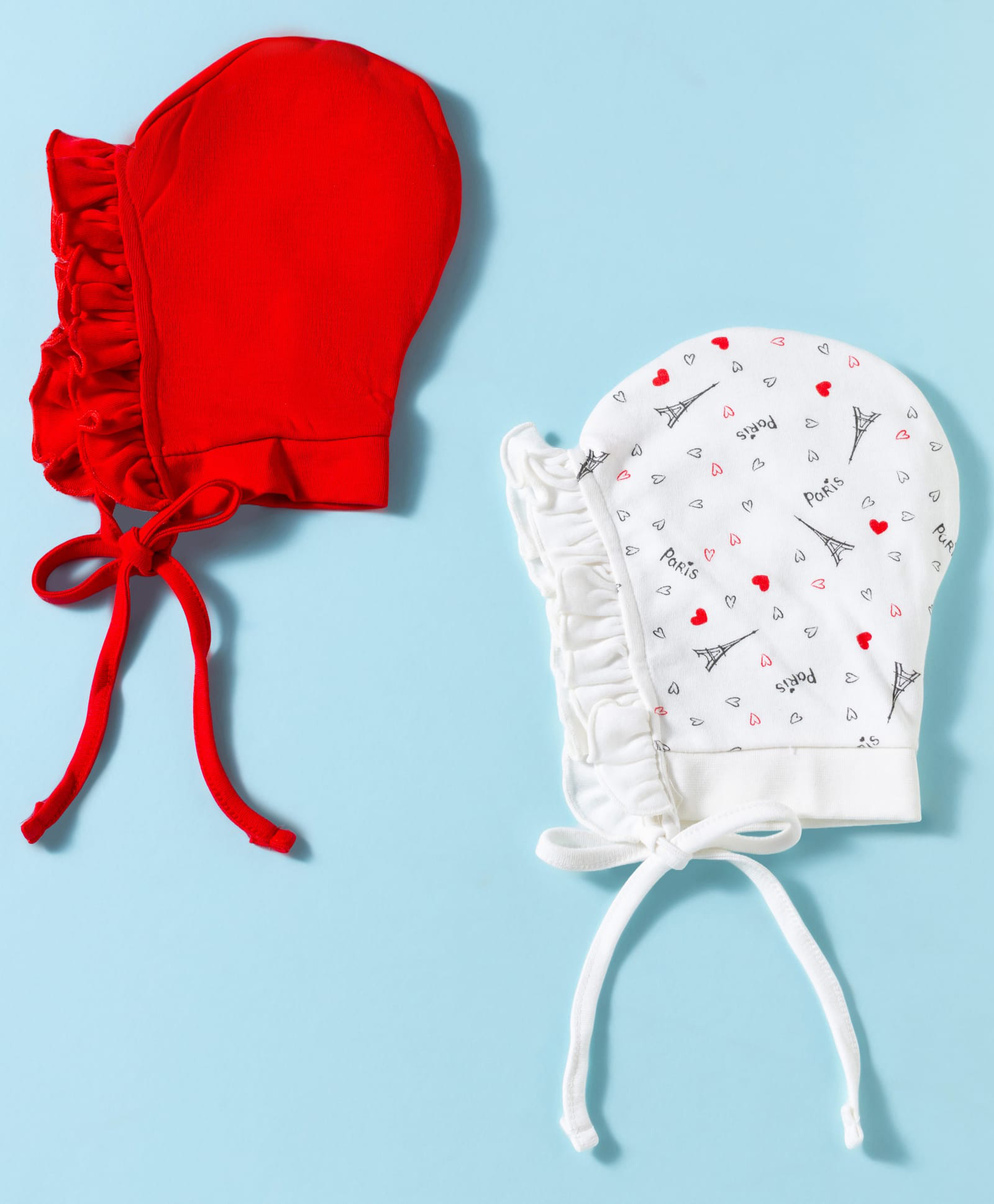 Ben Benny Interlock Knit with Frill Detailing Solid Baby Caps with Paris & Heart Print White & Red Pack of 2 - Diameter 9.5 cm-image-16