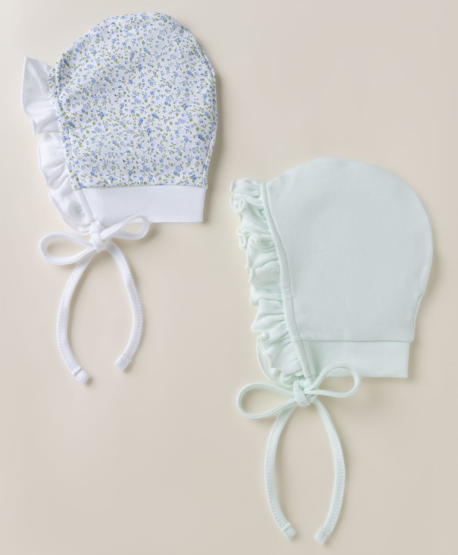 Ben Benny Interlock Knit with Frill Detailing Solid Baby Caps with Floral Print White & Green Pack of 2 - Diameter 9.5 cm-image-10