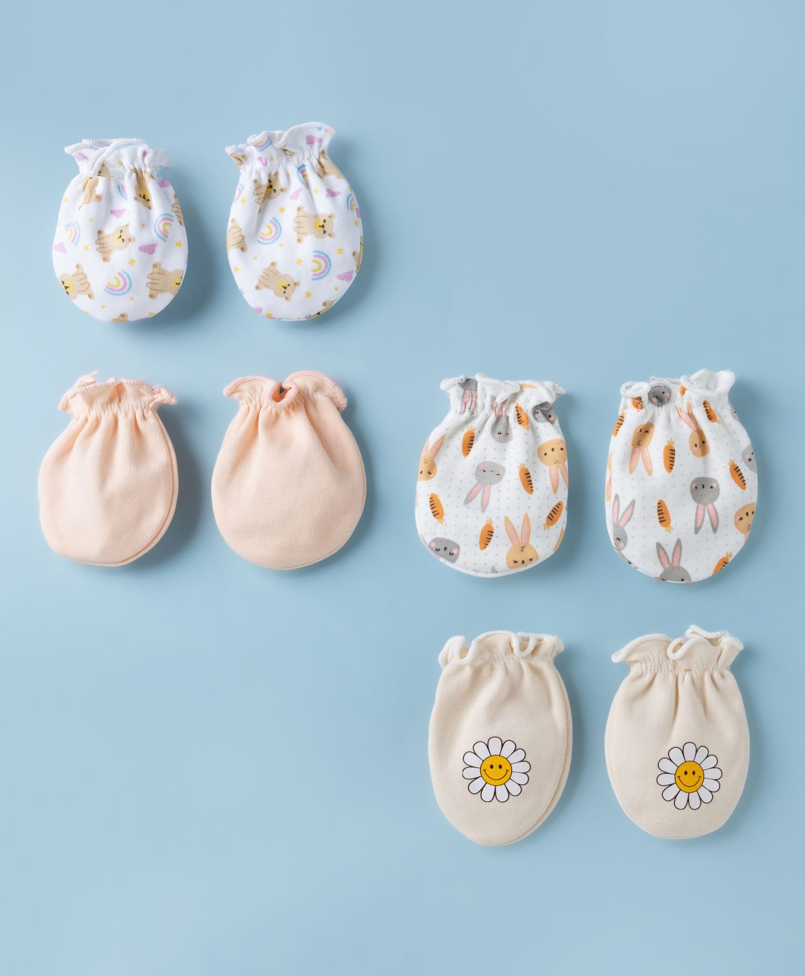 Ben Benny Interlock Knit Mittens with Animal & Floral Print Pack of 4 - White Beige & Peach-image-38