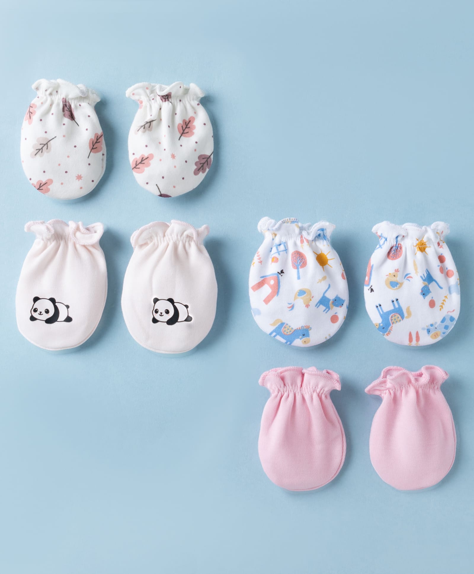 Ben Benny Interlock Knit Mittens with Animal & Tropical Print Pack of 4 - White & Pink-picture-17