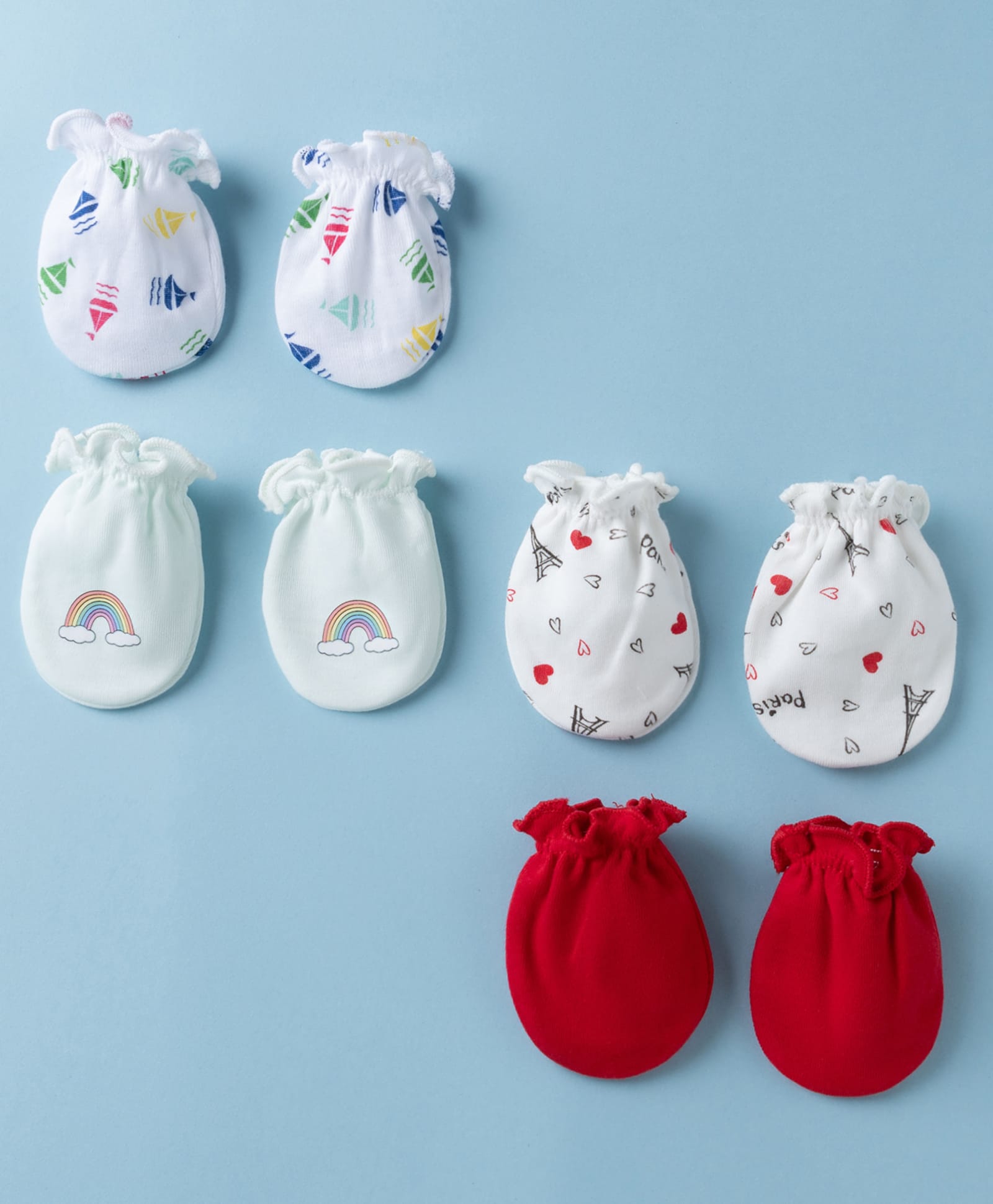 Ben Benny Interlock Knit Rainbow Boat & Hearts Printed Mittens Pack Of 4 - Red & White-picture-20