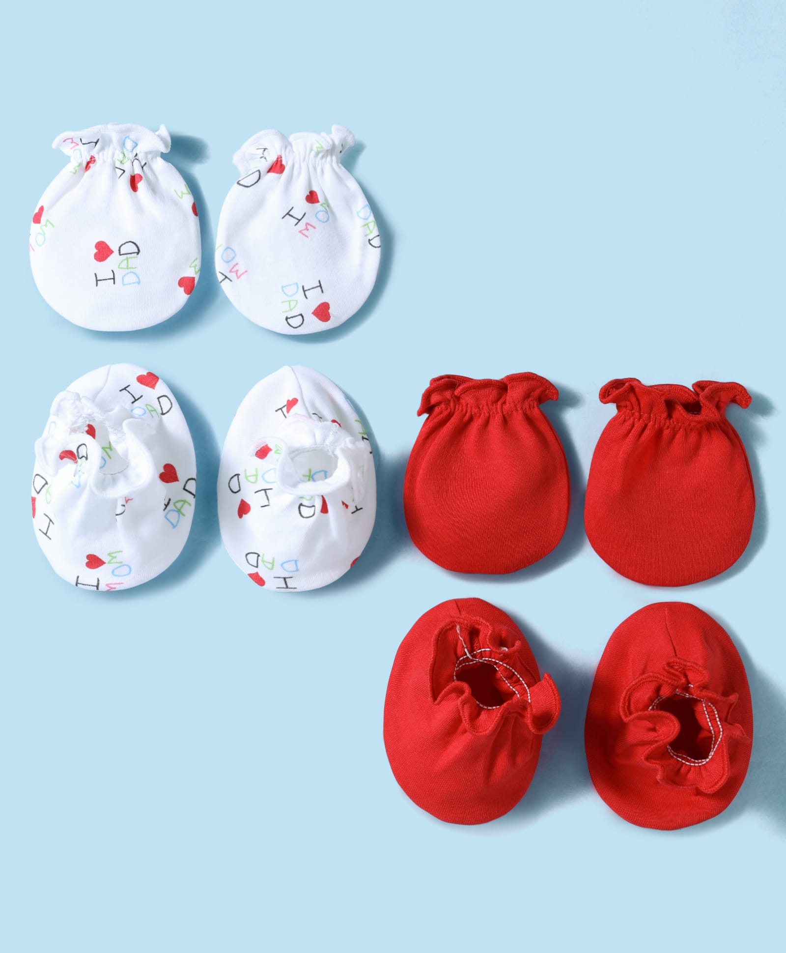 Ben Benny Interlock Knit Mittens and Booties Set With Text Print Pack of 2 - White & Red-picture-13
