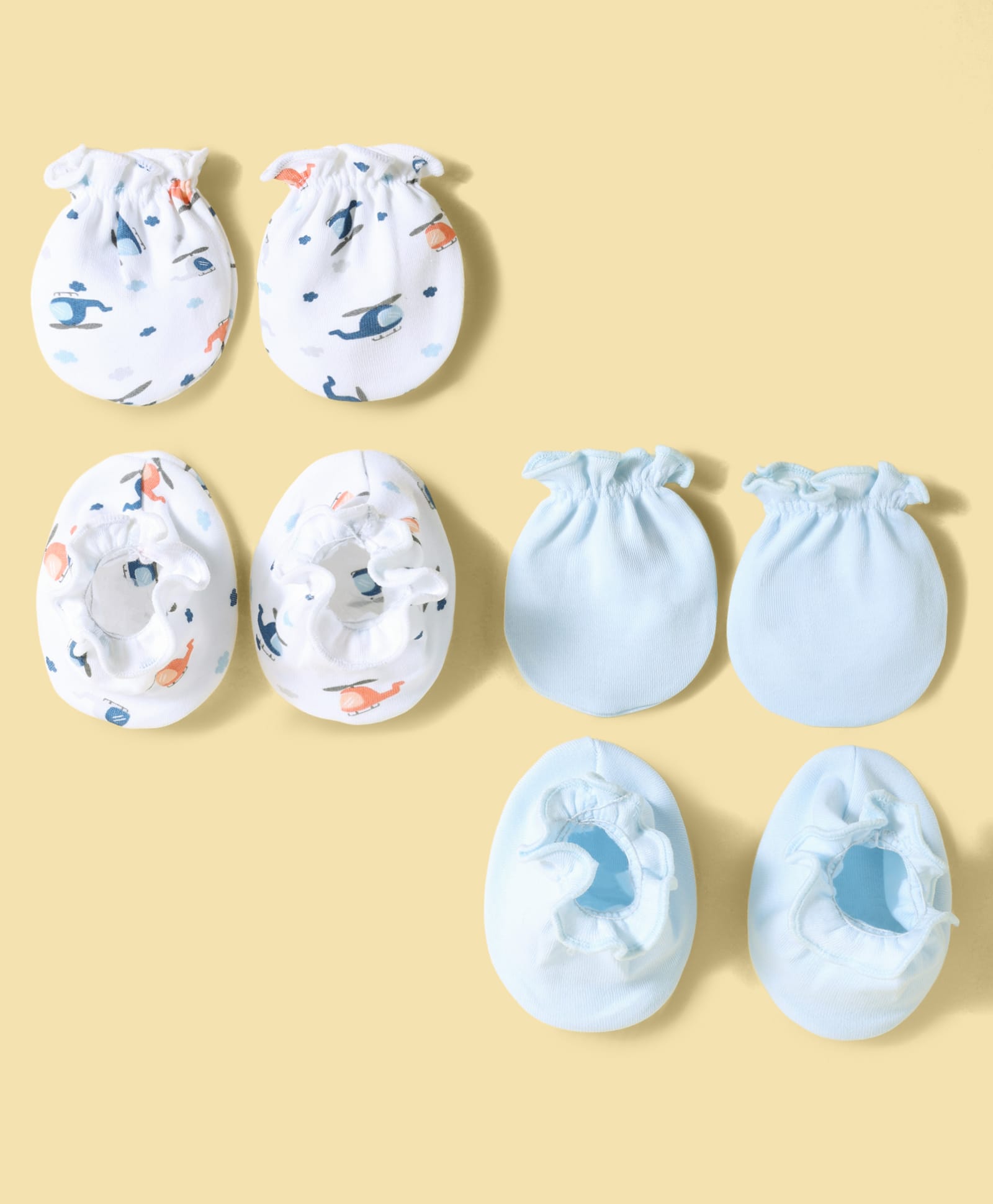 Ben Benny Interlock Knit Mittens and Booties Set With Helicopter Print Pack of 2 - White & Light Blue-image-21