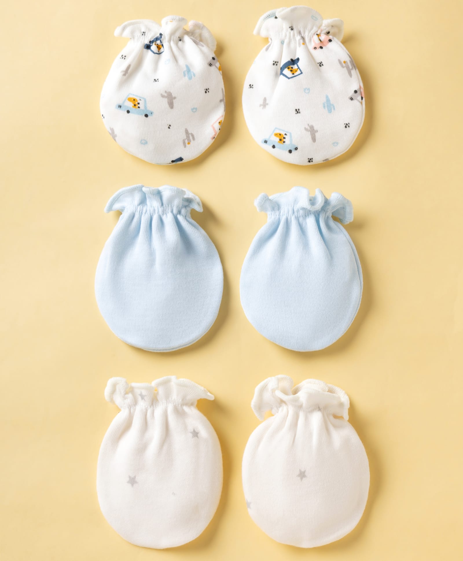 Ben Benny Interlock Knit Mittens Set With Vehicle & Star Print Pack of 3 - White & Light Blue-image-26