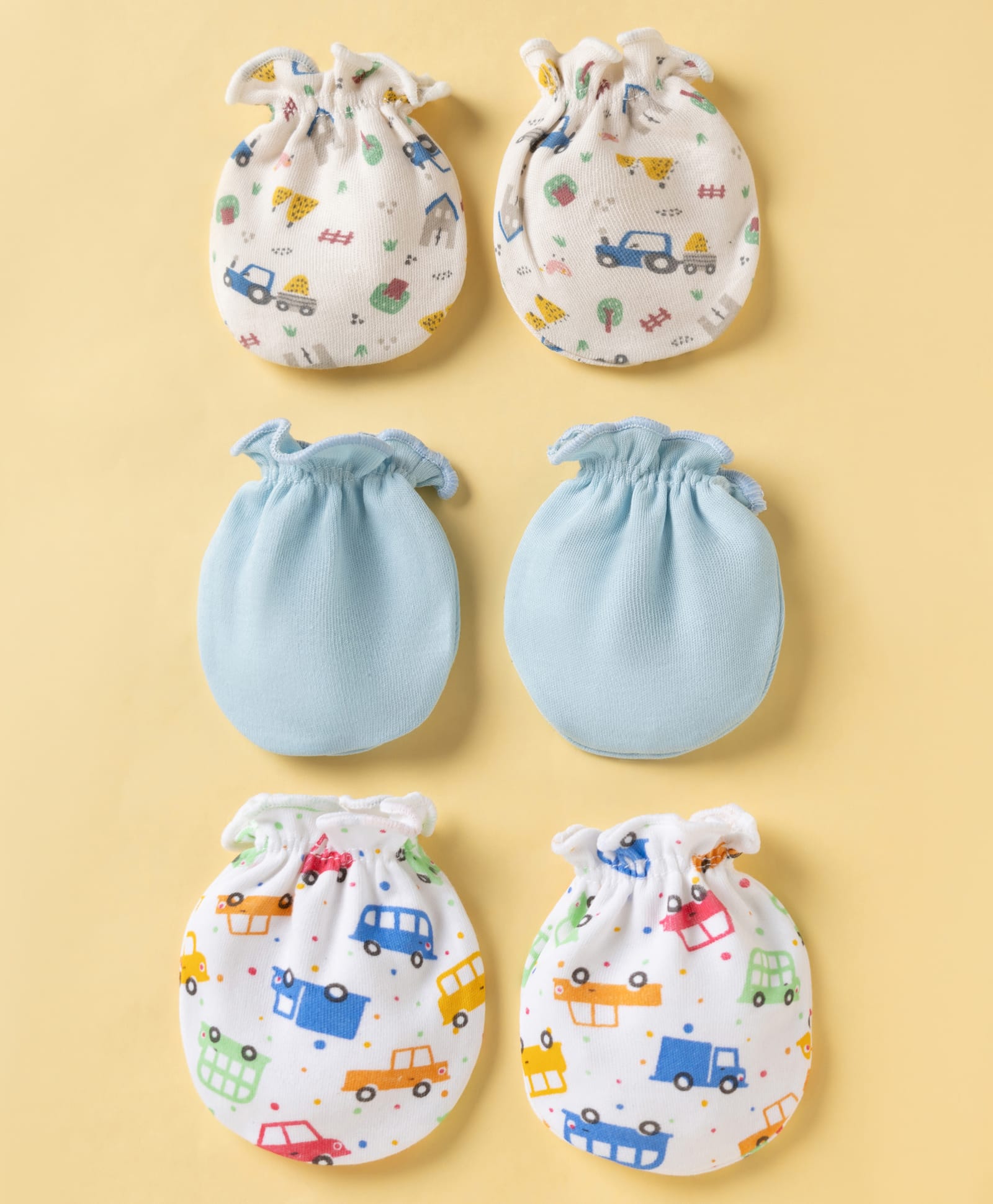 Ben Benny Interlock Knit Mittens Set With Vehicle Print Pack of 3 - White & Light Blue-image-23