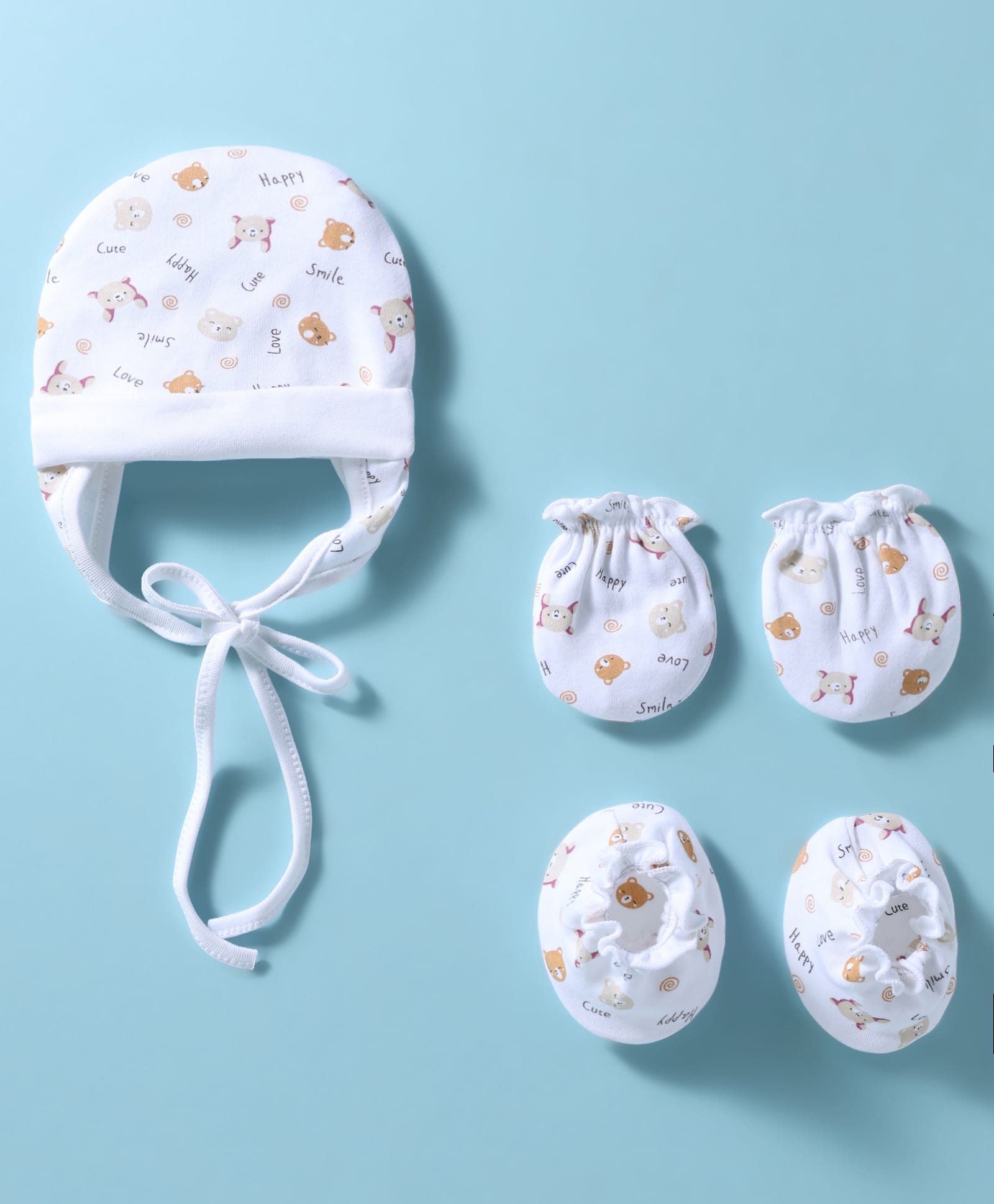 Ben Benny Interlock Knit Cap, Mitten & Booties Set With Teddy Bear Print White - Diameter 15 cm-image-47