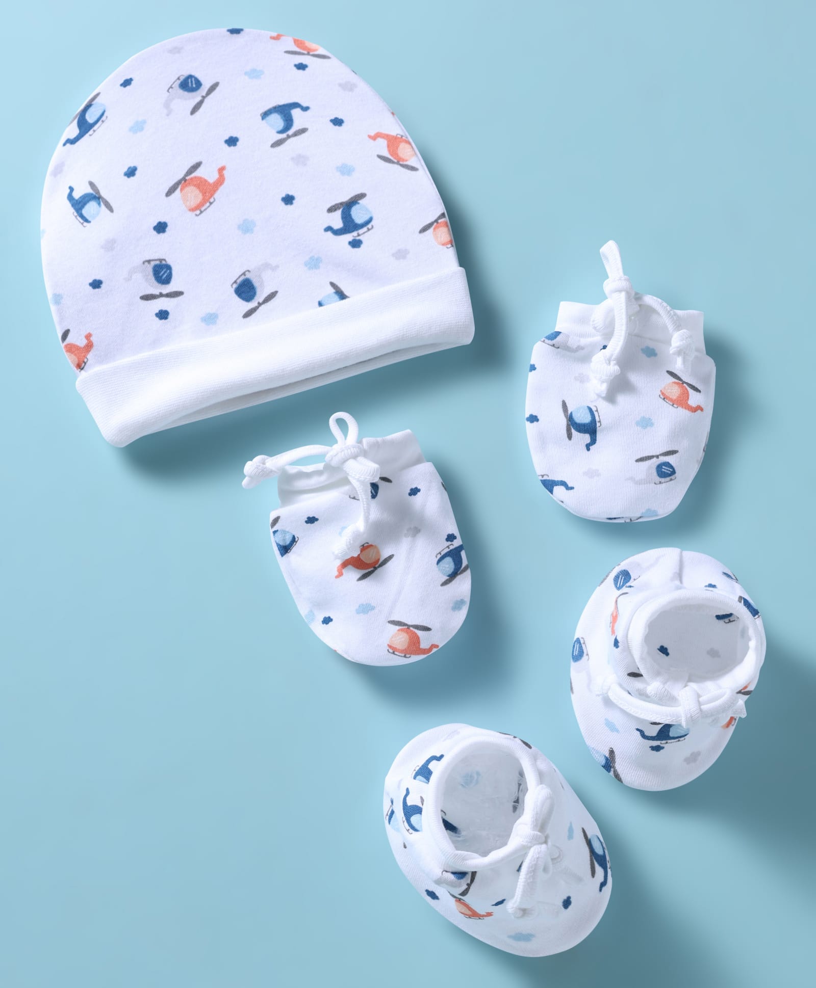 Ben Benny Interlock Knit Cap, Mitten & Booties Set With Helicopter Print White - Diameter 15 cm-image-45