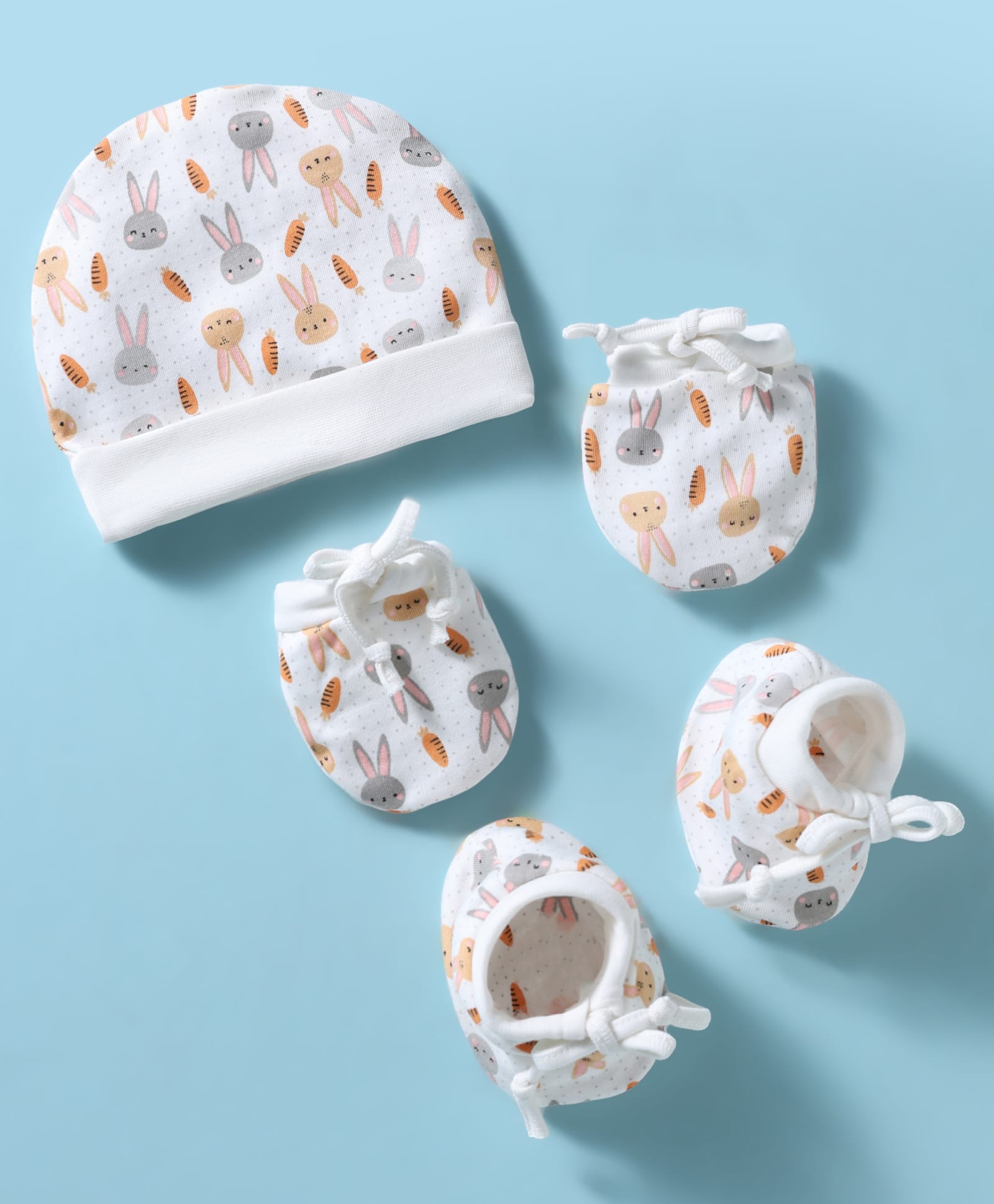 Ben Benny Interlock Knit Cap, Mitten & Booties Set With Bunny & Carrot Print White - Diameter 15 cm-picture-23