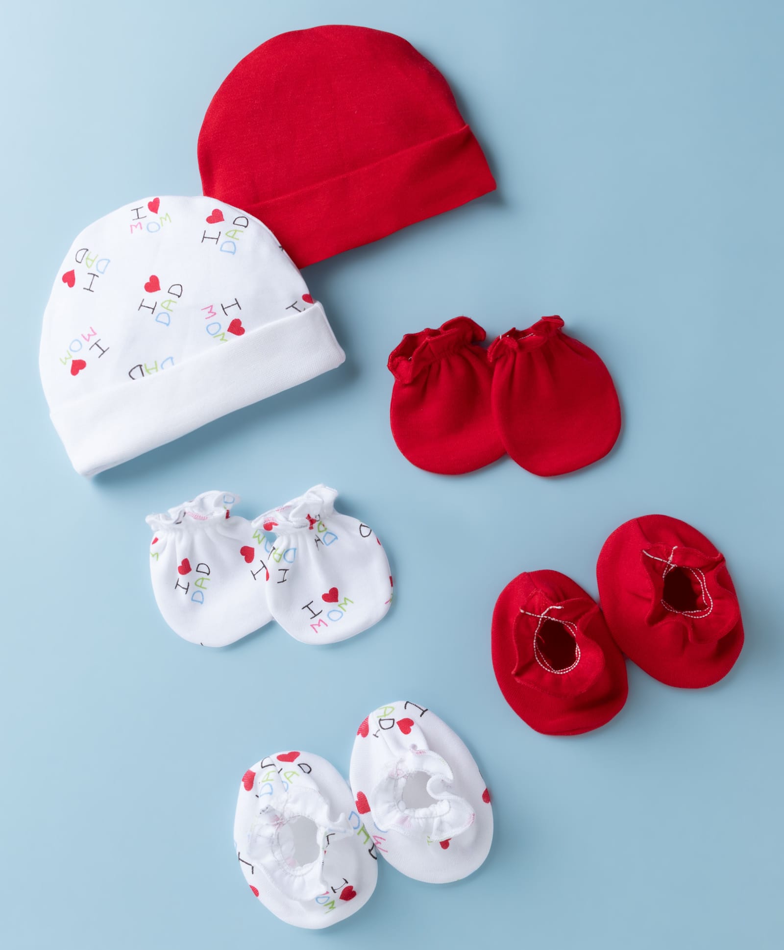 Ben Benny Interlock Knit Cap, Mittens & Booties with 'I Love Mom / I Love Dad' Print Pack of 2 White & Red - Diameter 8 cm-image-16