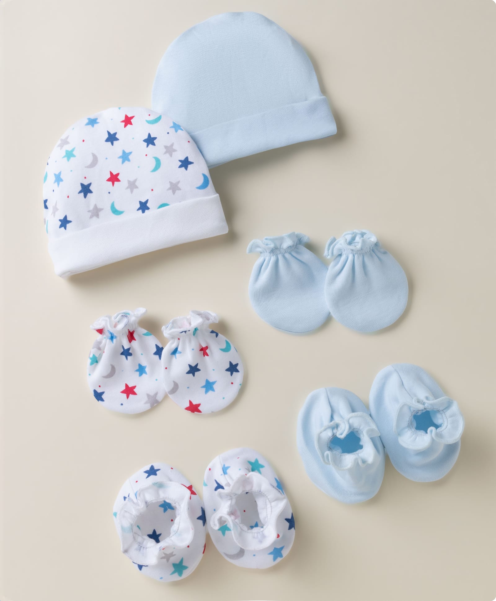 Ben Benny Interlock Knit Cap, Mittens & Booties with Star & Moon Print Pack of 2 White & Light Blue - Diameter 8 cm-picture-21