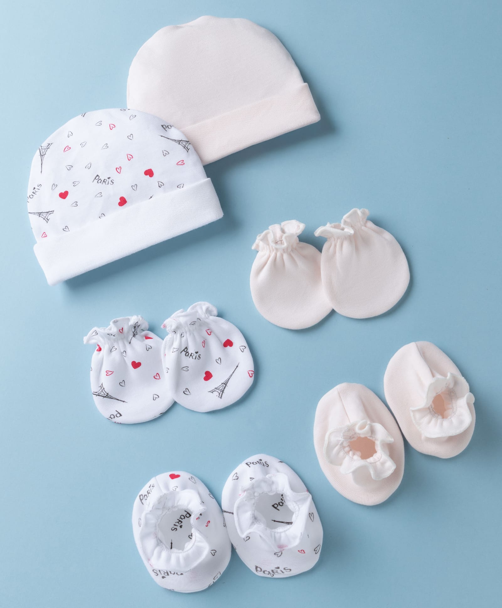 Ben Benny Interlock Knit Cap, Mittens & Booties with Heart Print Pack of 2 White & Baby Pink - Diameter 8 cm-image-36