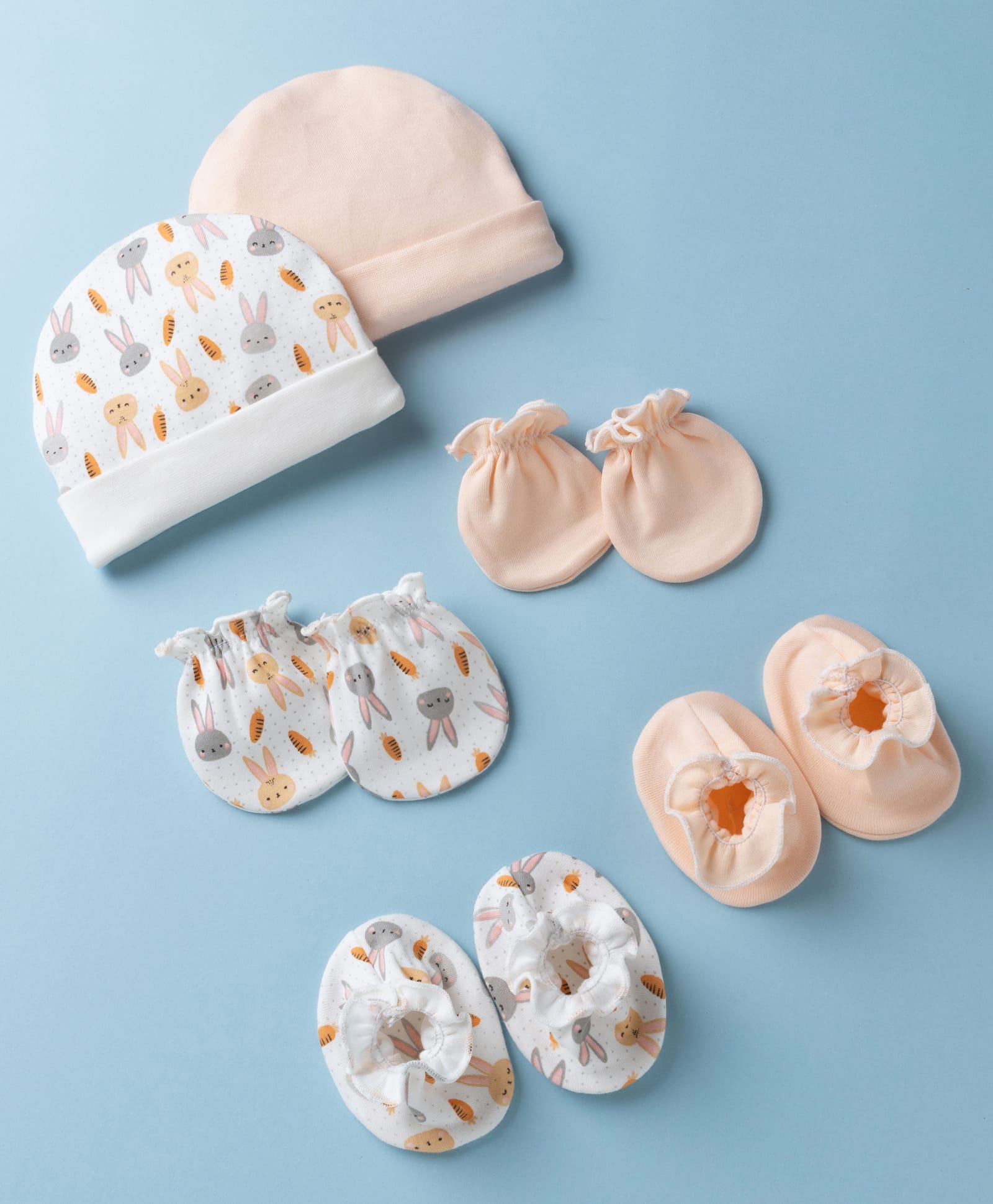 Ben Benny Interlock Knit Cap, Mittens & Booties with Bunny & Carrot Print Pack of 2 White & Baby Pink - Diameter 8 cm-image-35