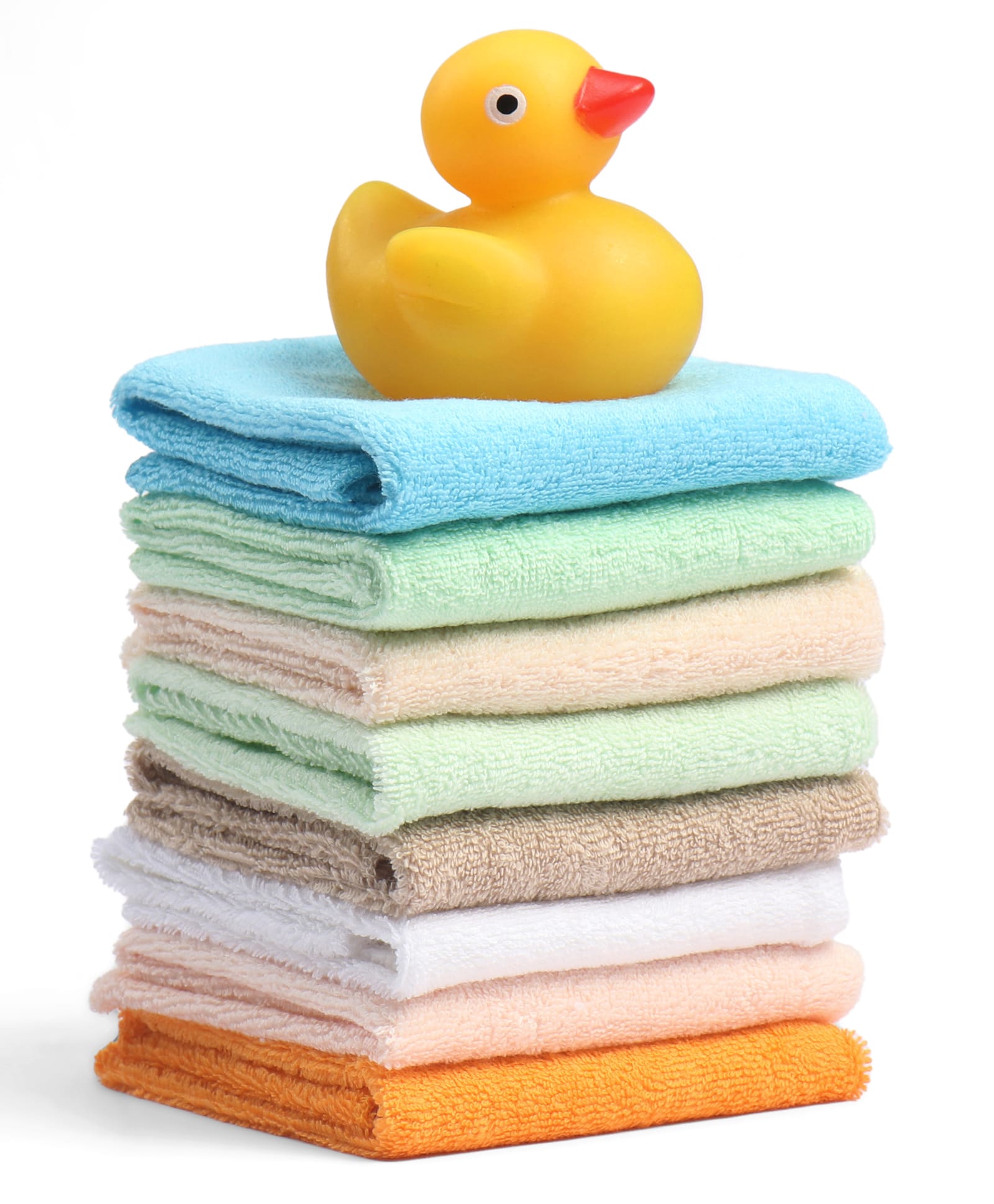 Ben Benny Terry Knit Hand & Face Towels With Duck Toy Pack Of 8 - Light Blue, Light Green & Orange-image-48