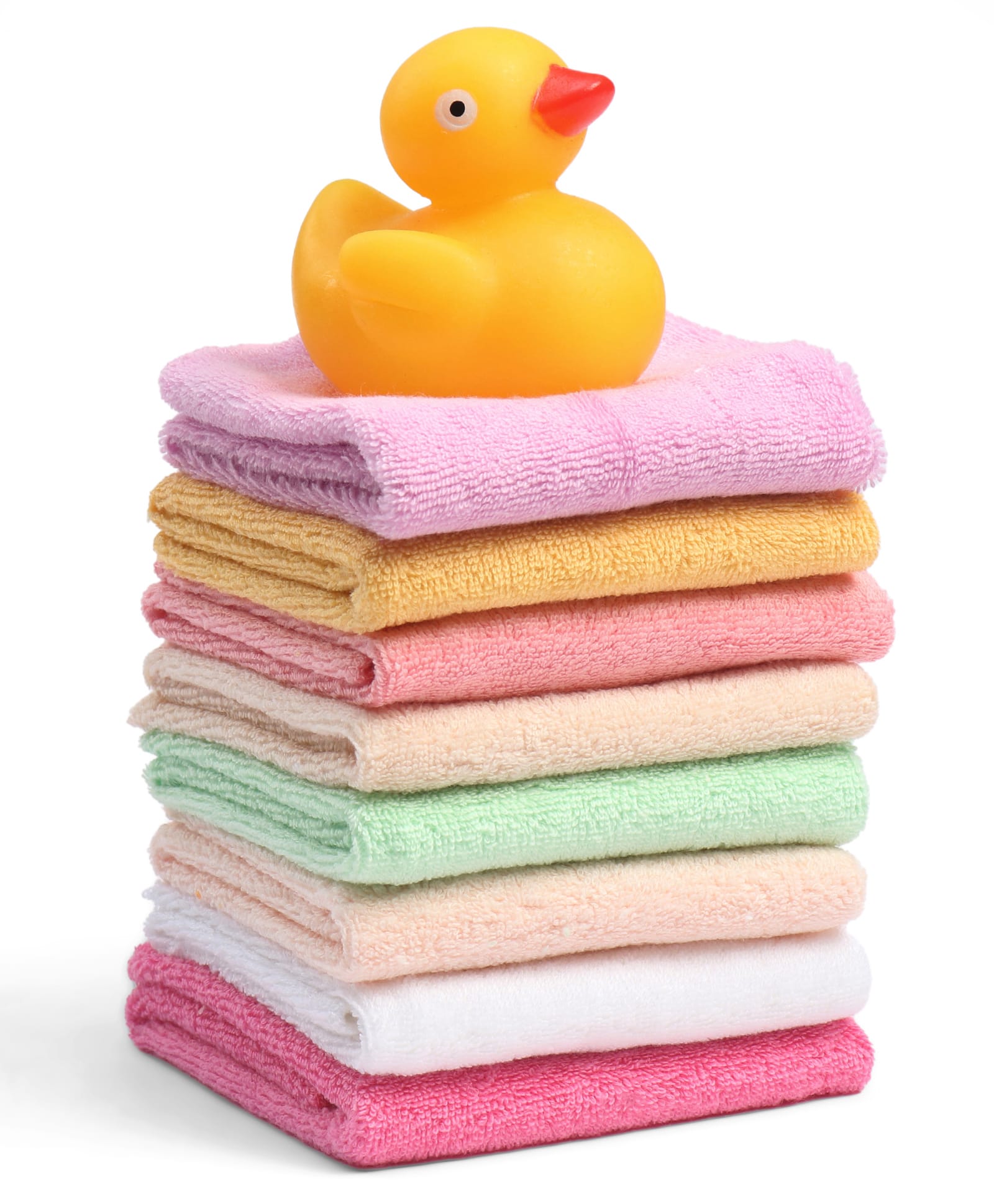 Ben Benny Terry Knit Hand & Face Towels With Duck Toy Pack Of 8 - Light Pink, Yellow & Orange-image-48