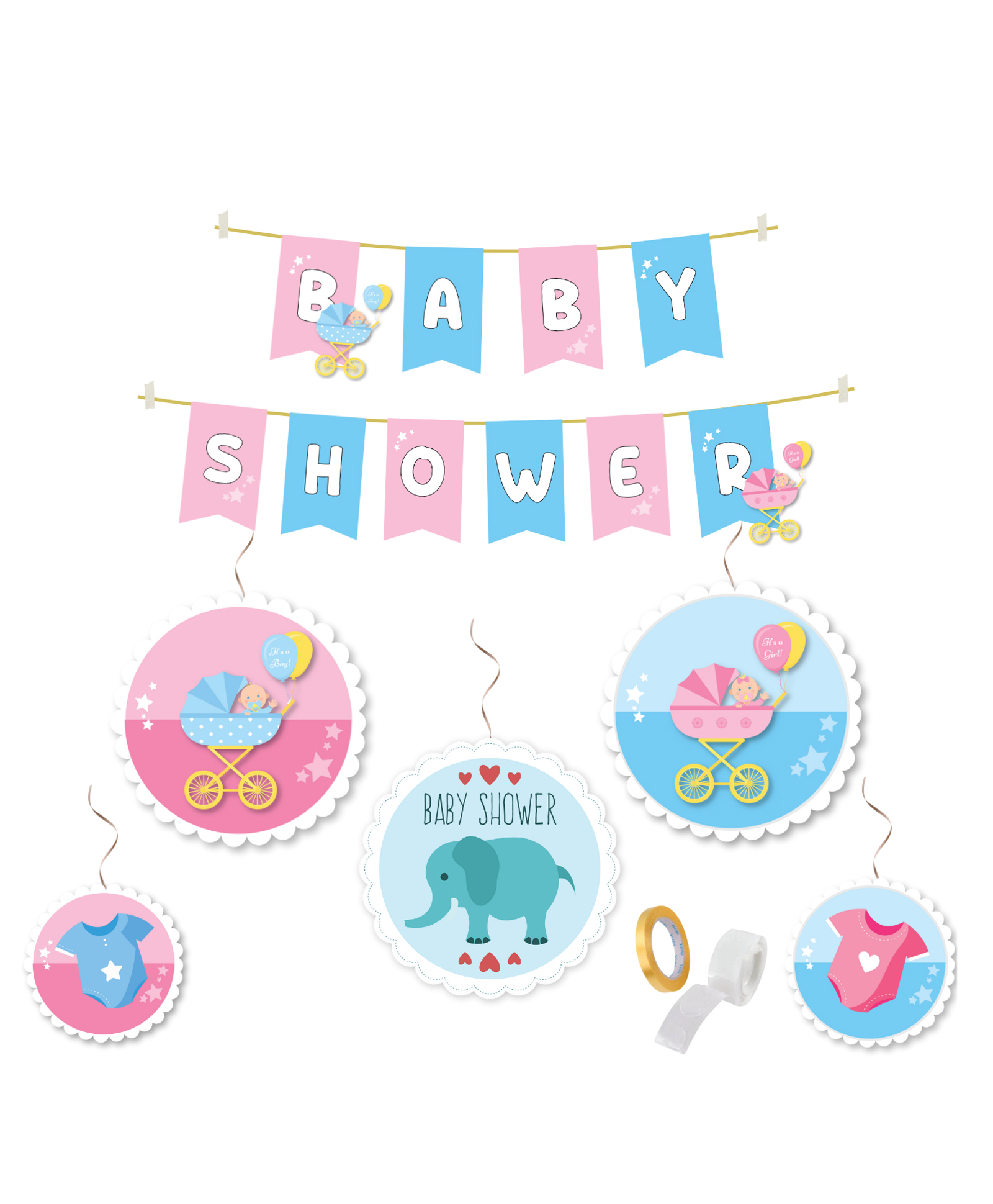 Hoblie Baby Shower Backdrop Decoration Set - 10 Danglers + Baby Shower Banner - Multicolor-image-1