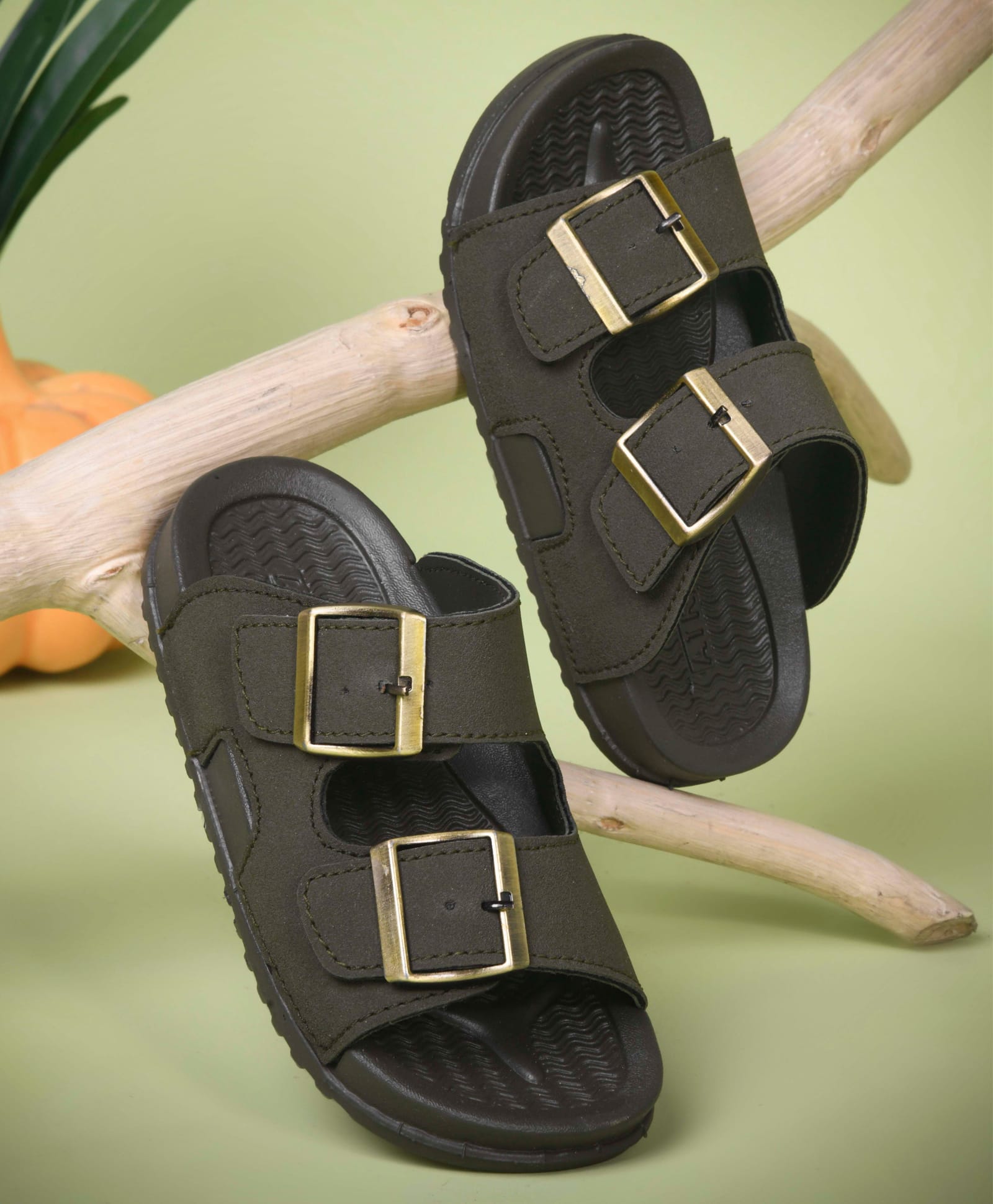 KATS Buckle Detailed Slip On Sandals - Green-picture-19