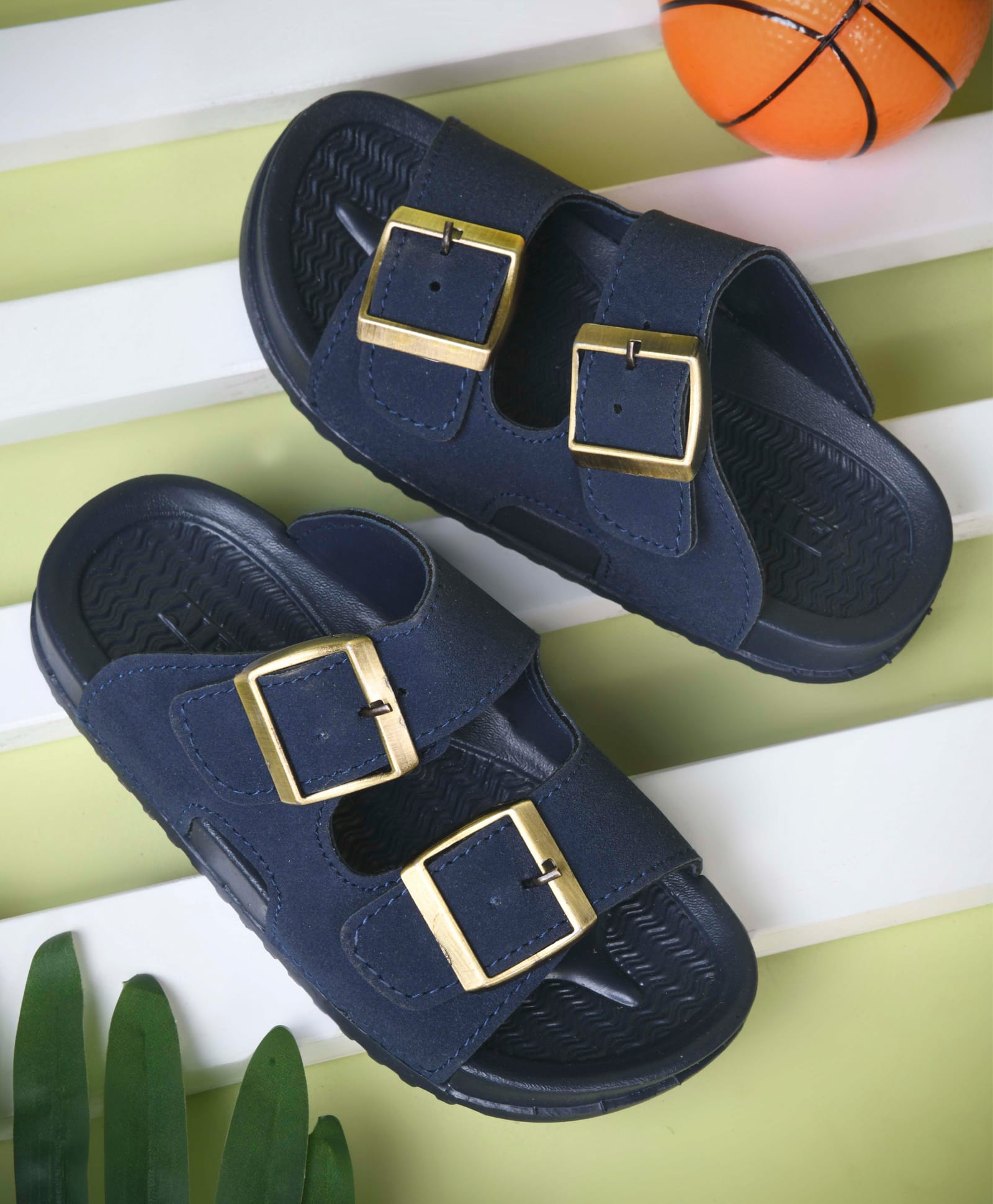 KATS Buckle Detailed Slip On Sandals - Navy Blue-picture-19