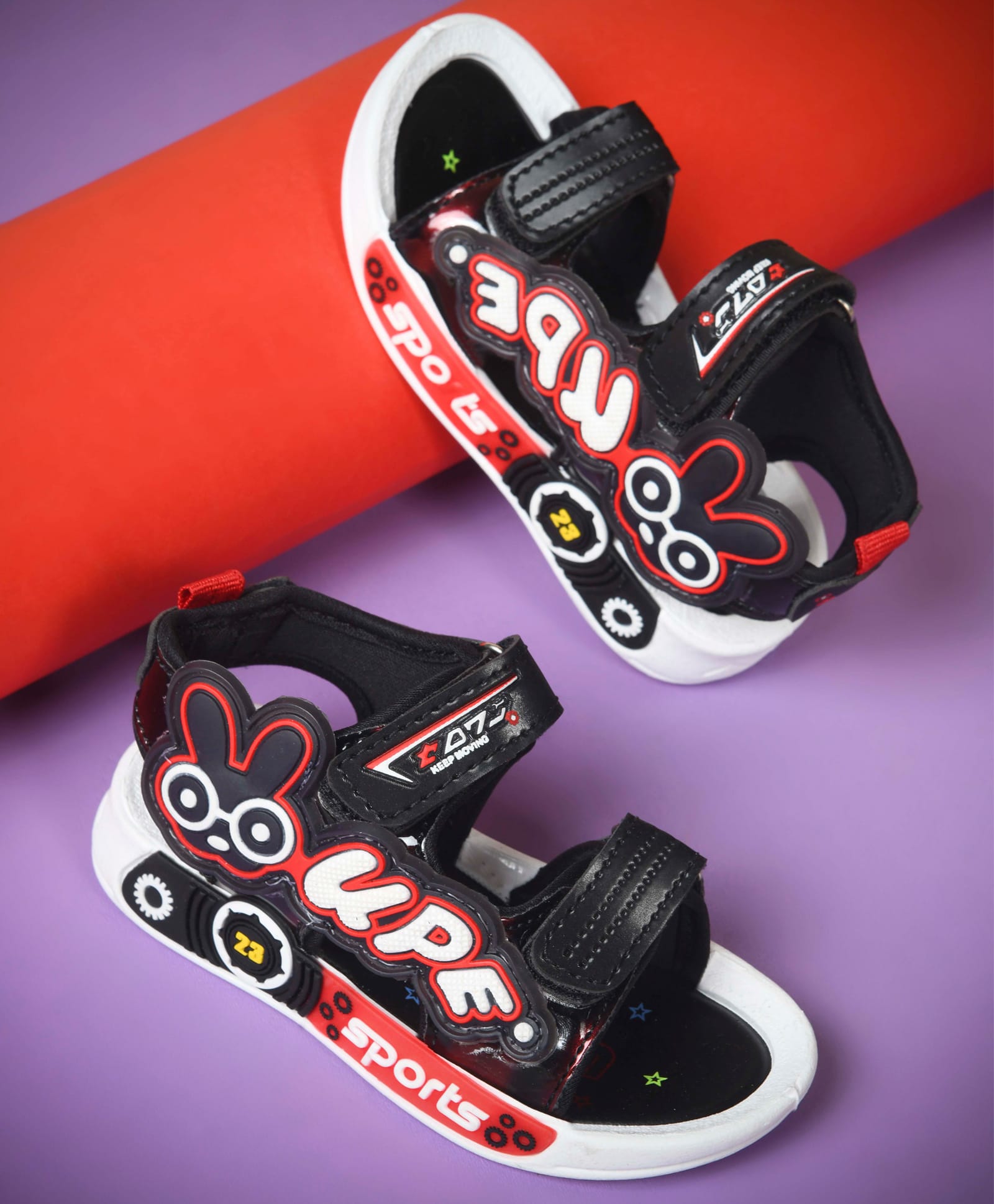 KATS Rabbit Applique Detailed Velcro Closure Sandals - Red-image-26