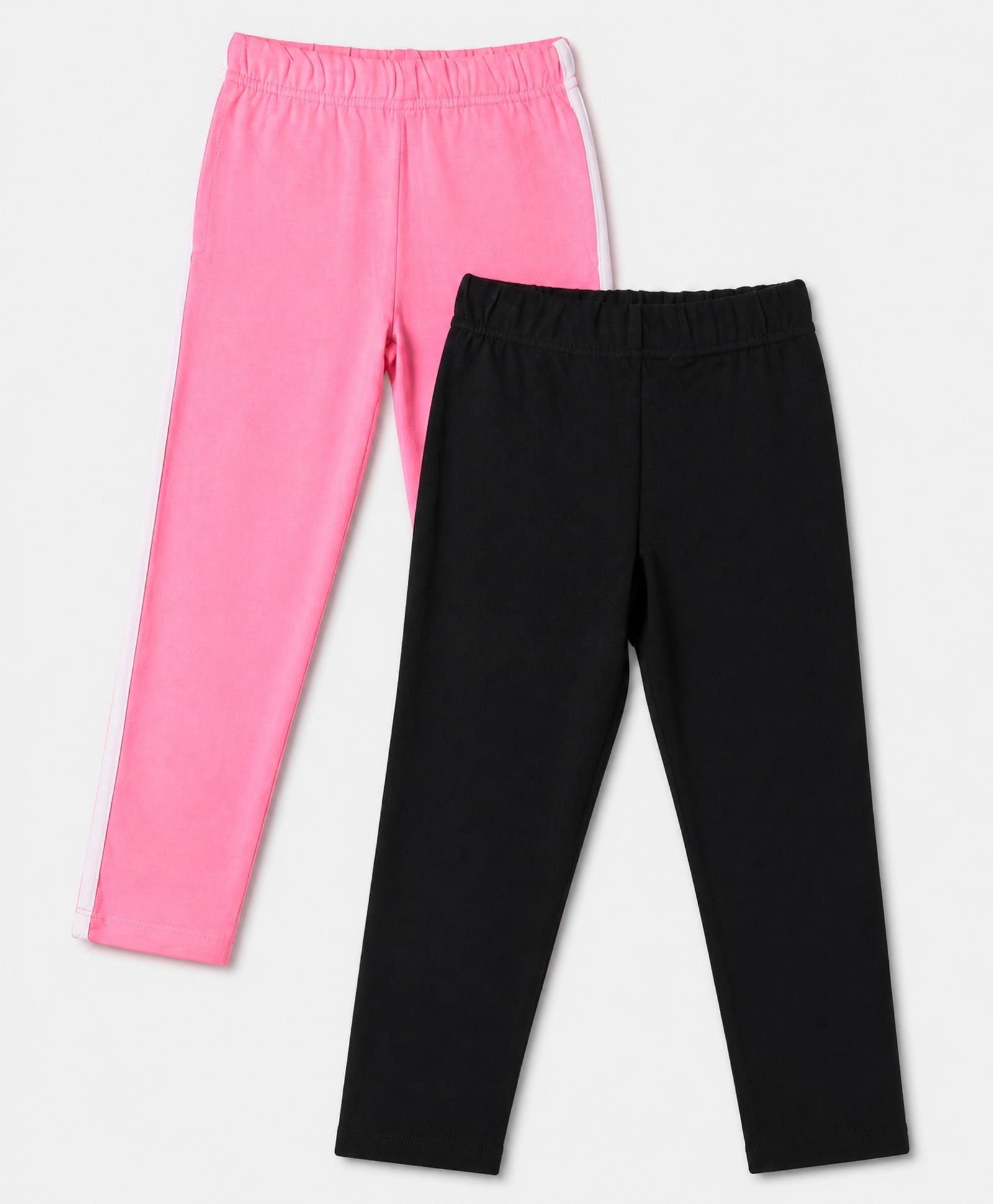 Honeyhap Premium Cotton Elastane Knit Full Length Solid Leggings with White Strip & Bio Finish Pack of 2 - Black Beauty Sachet Pink-picture-34